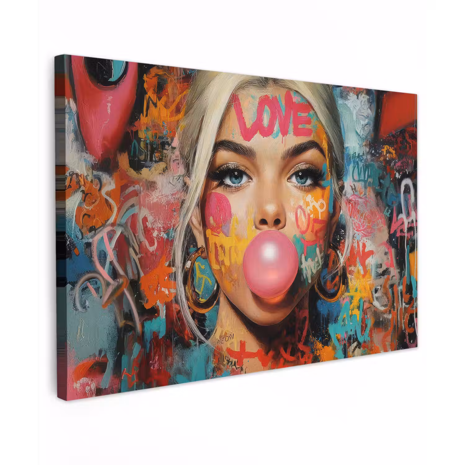 Vrouw - Kauwgom - Graffiti - Love canvas 2cm klein -z3d