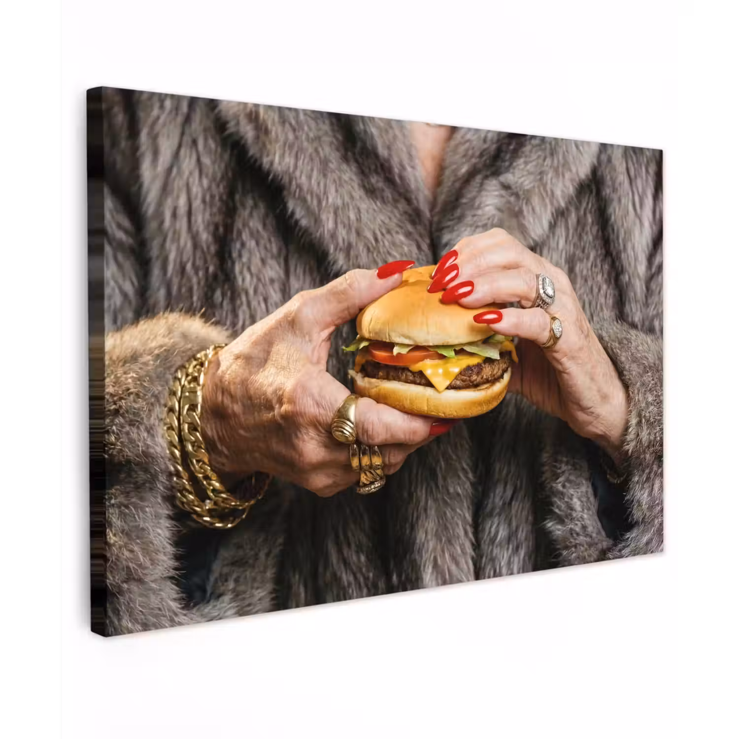 Vrouw - Hamburger - Bontjas canvas 2cm klein -z3d