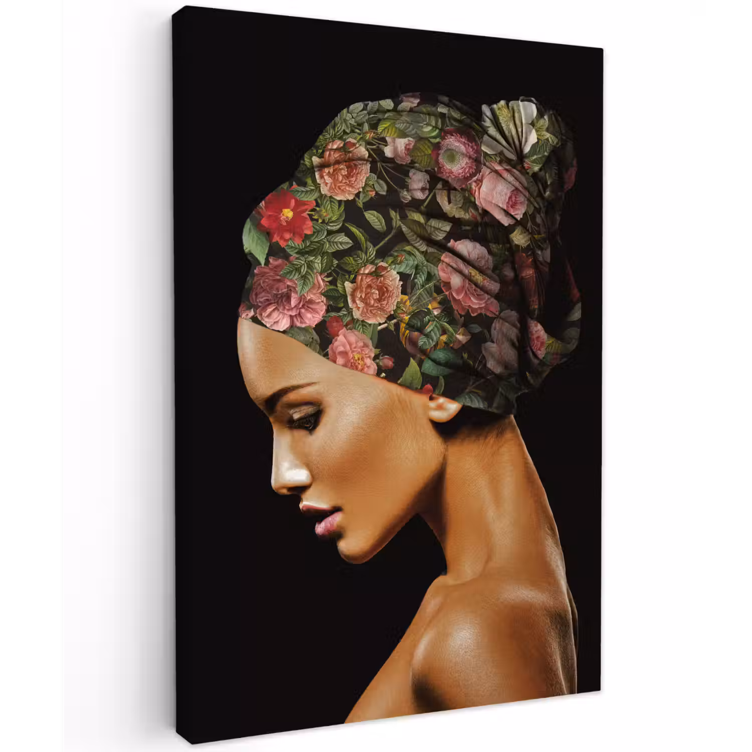 Vrouw - Hoofddoek - Bloemen canvas 2cm klein -z3d