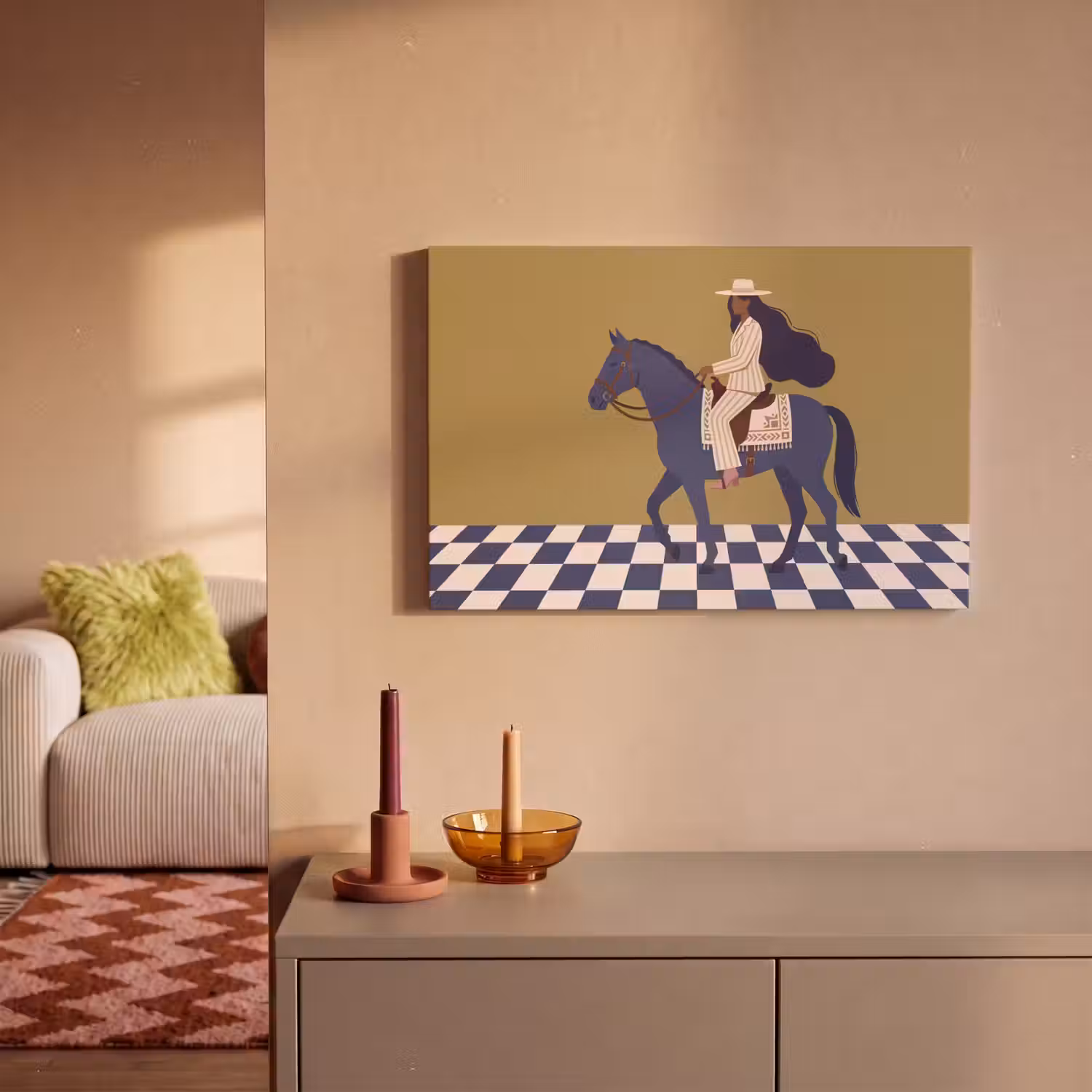 Vrouw - Paard - Rijden - Modern - Abstract canvas 2cm klein -sfeer1
