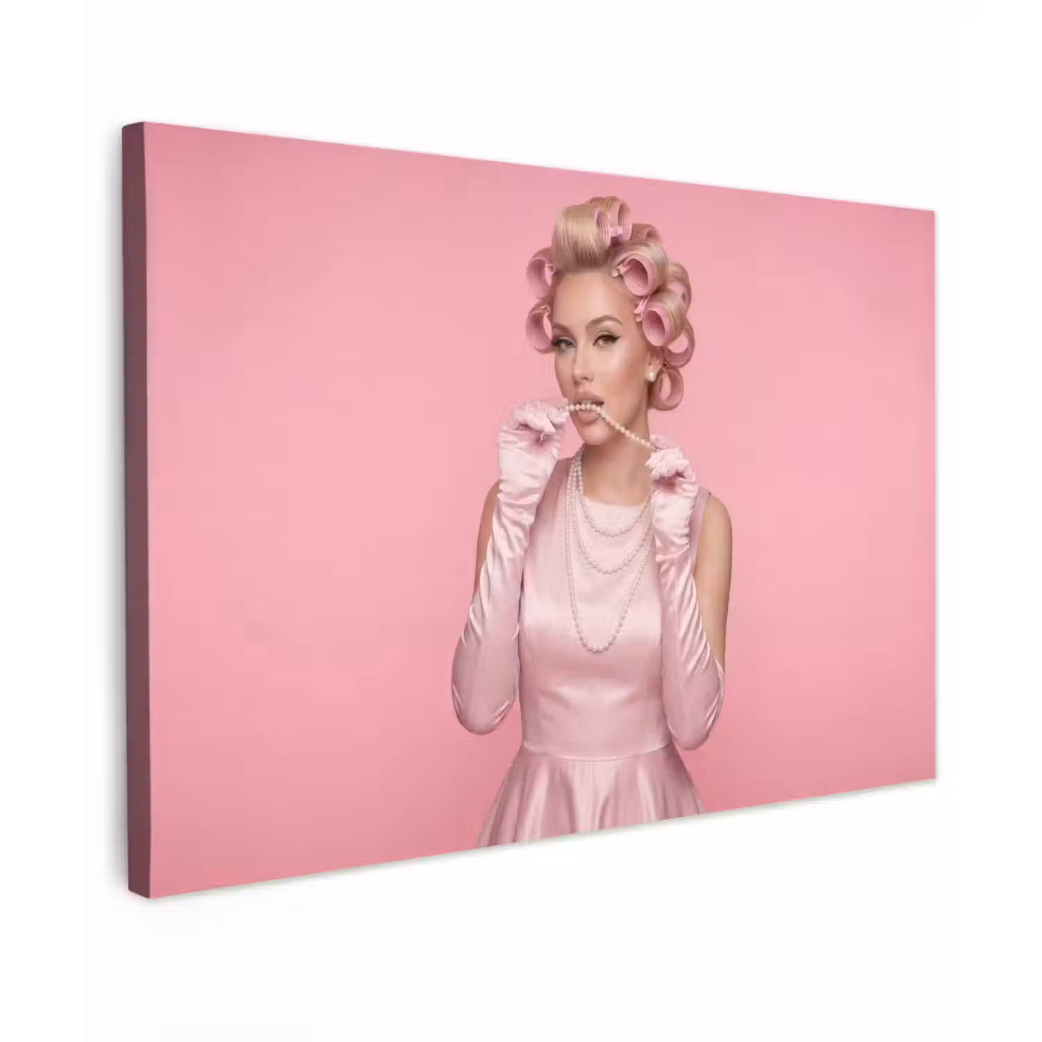 Vrouw - Roze - Parelketting - Krulspelden canvas 2cm klein -z3d
