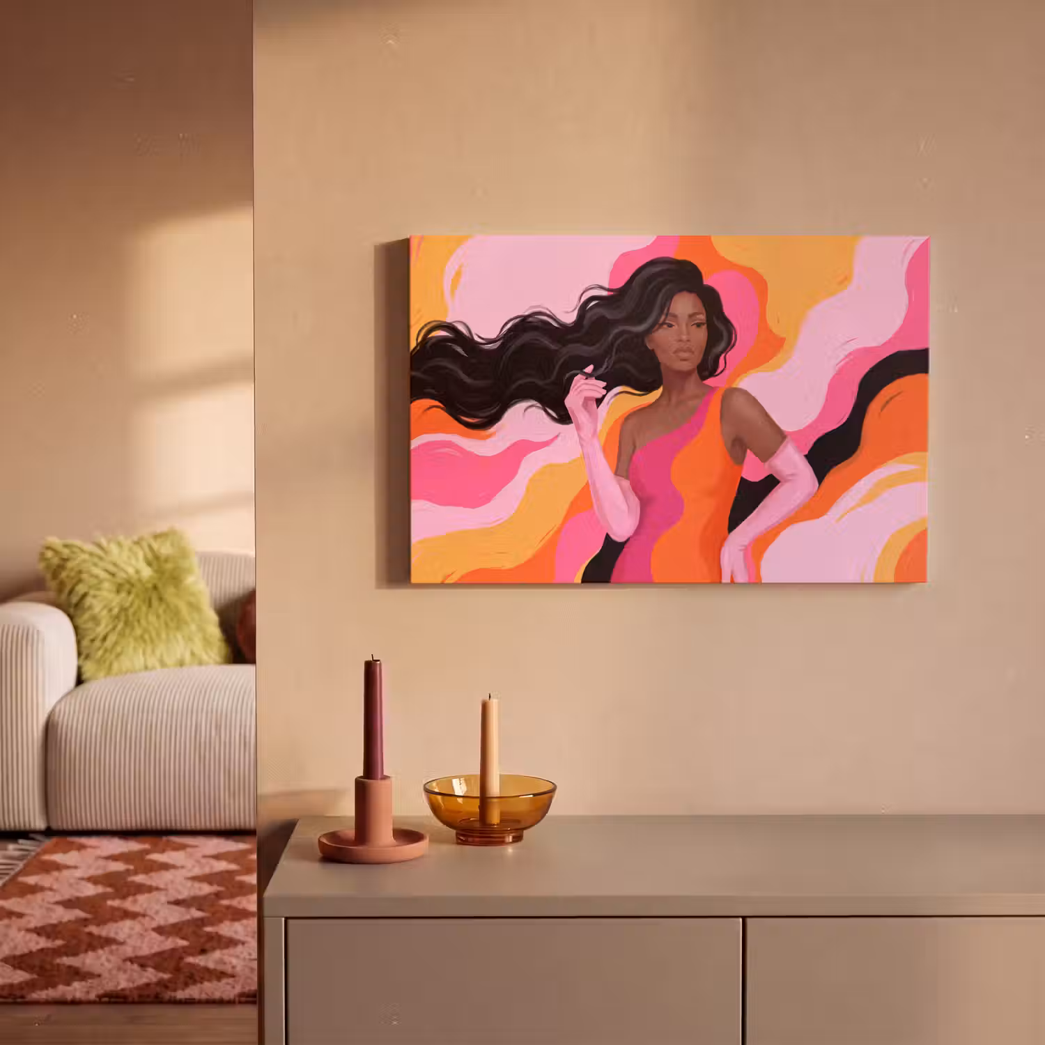 Vrouw - Portret - Kleurrijk - Modern - Kunst canvas 2cm klein -sfeer1