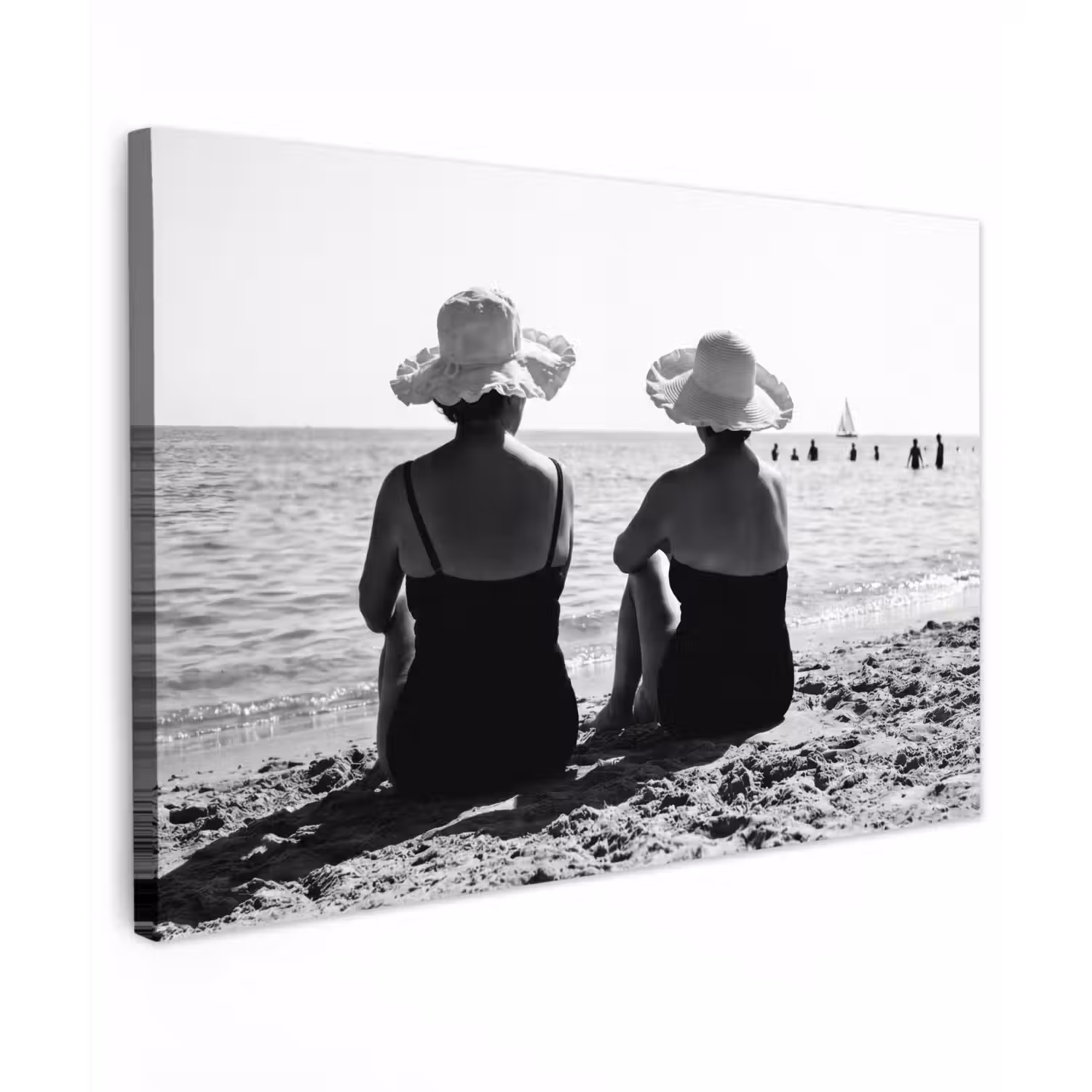 Frauen - Sonnenhut - Strand - Schwarz - Weiß canvas 2cm klein -z3d