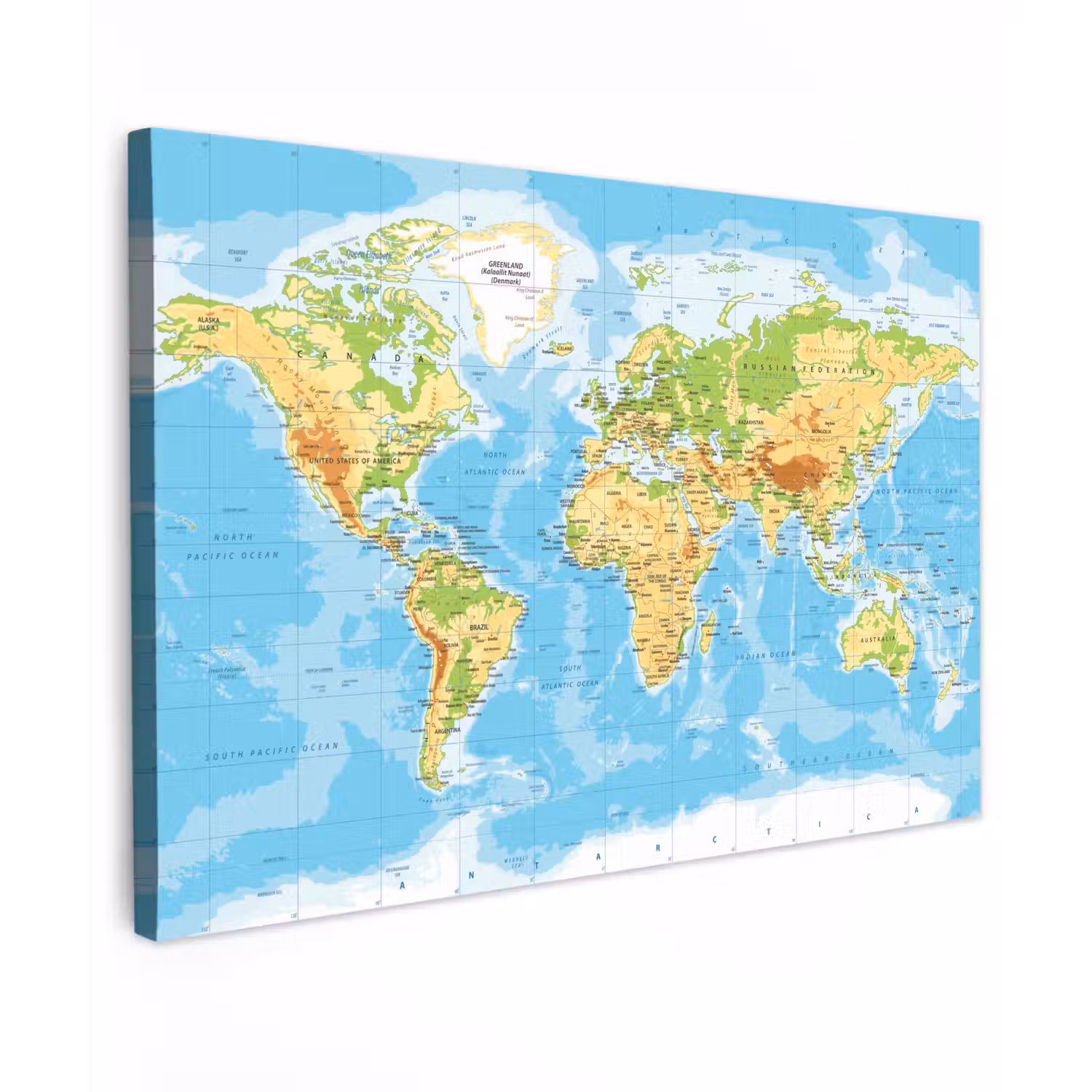 Wereldkaart - Staatkundig - Blauw - Aarde - Educatief canvas 2cm klein -z3d