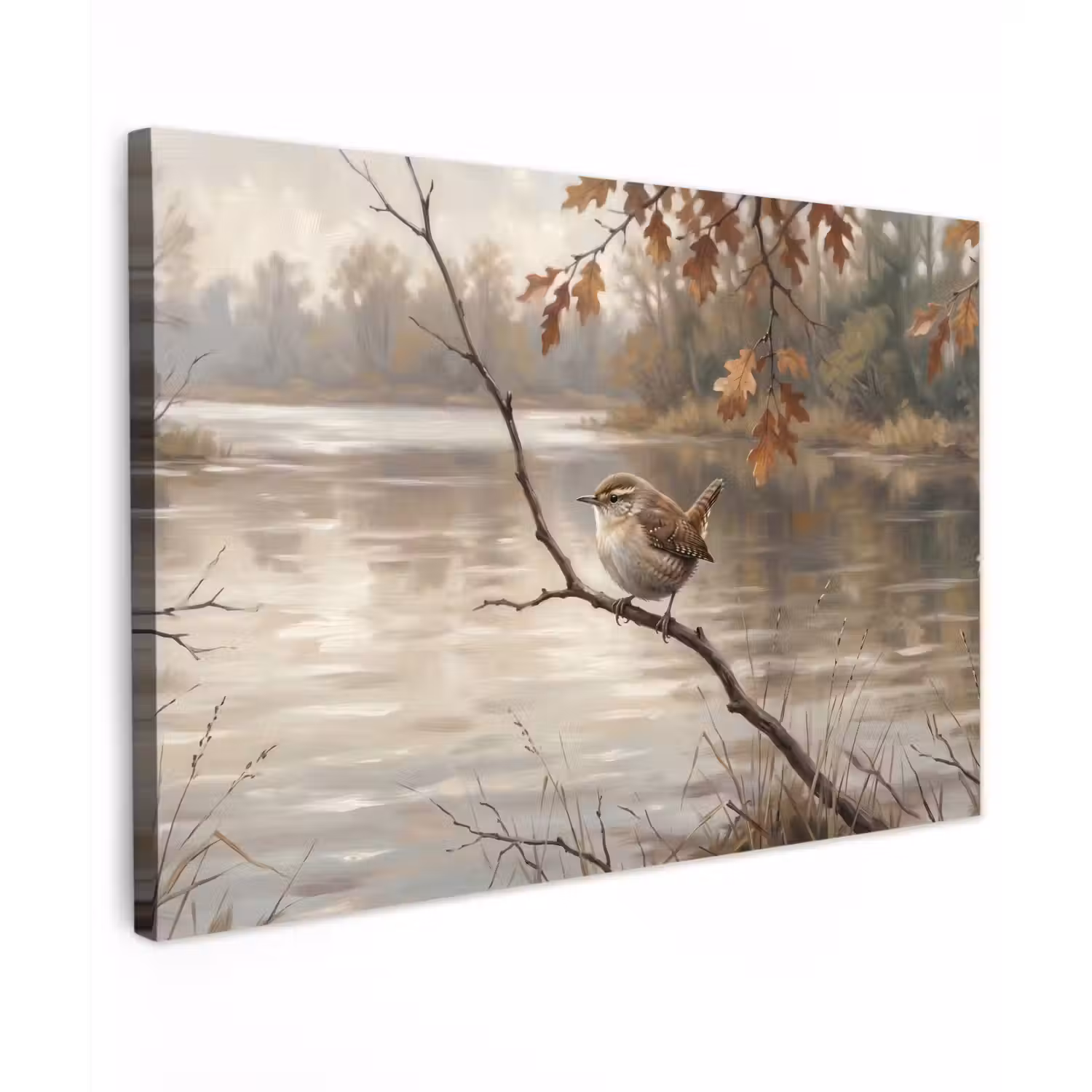 Winterkoninkje - Tak - Rivier - Natuur - Sfeervol canvas 2cm klein -z3d