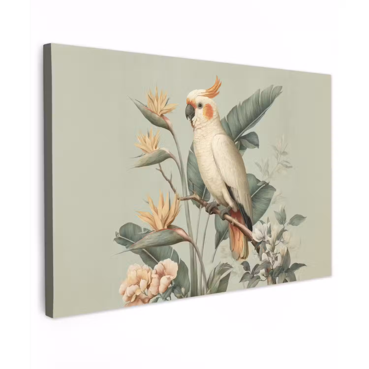 Gele kuifkaketoe - paradijsvogelbloemen - Groen canvas 2cm klein -z3d