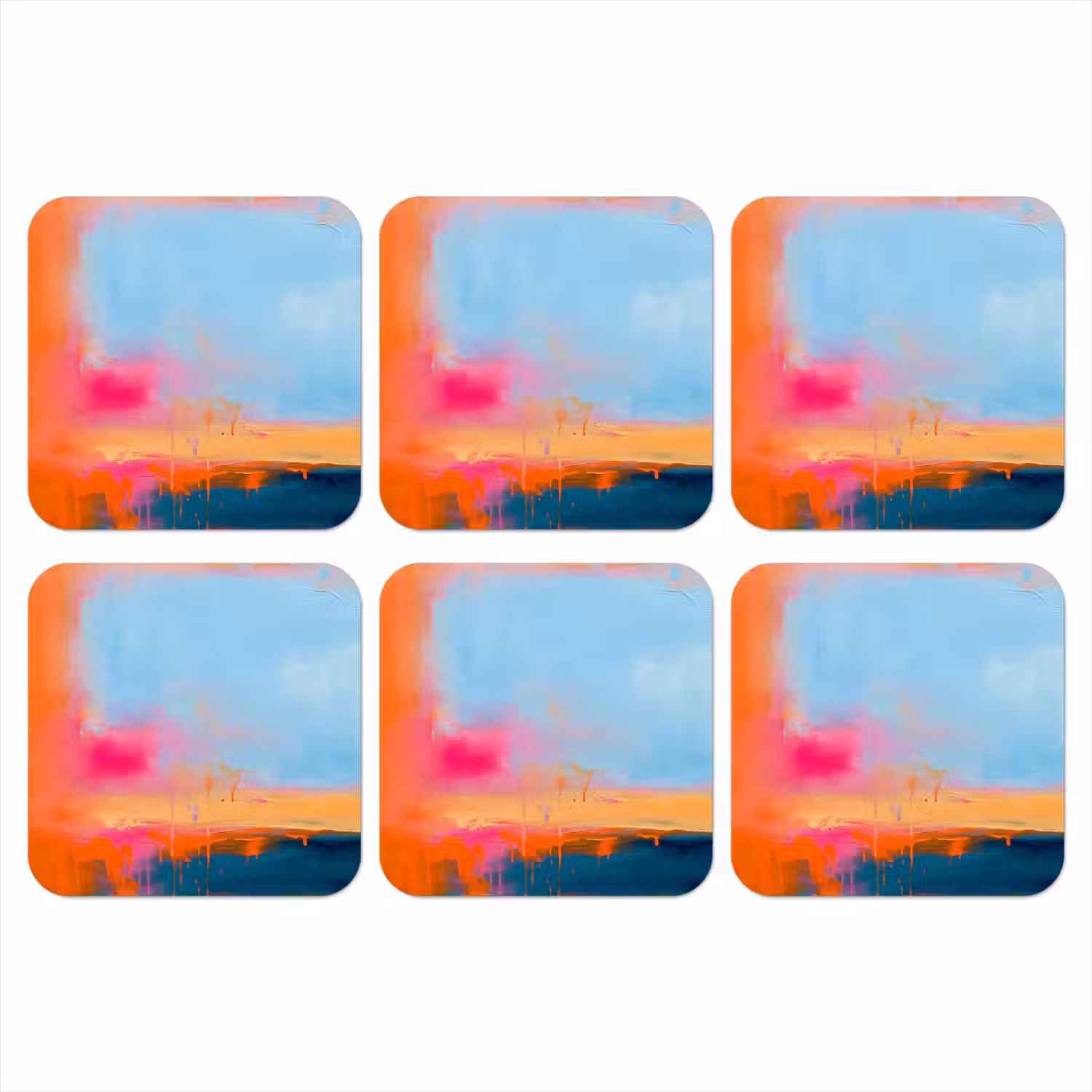 Abstract - Kleurvlakken - Modern - Oranje - Blauw onderzetter kurk middel -3d