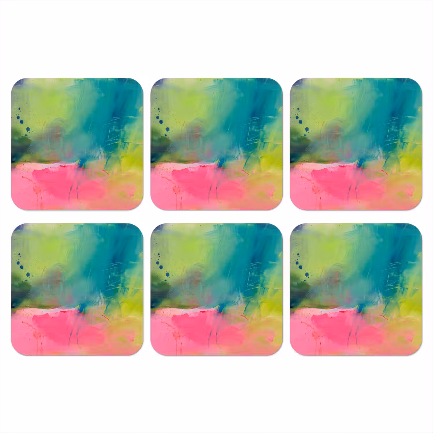 Abstract - Kleuren - Modern - Groen - Roze onderzetter kurk middel -3d