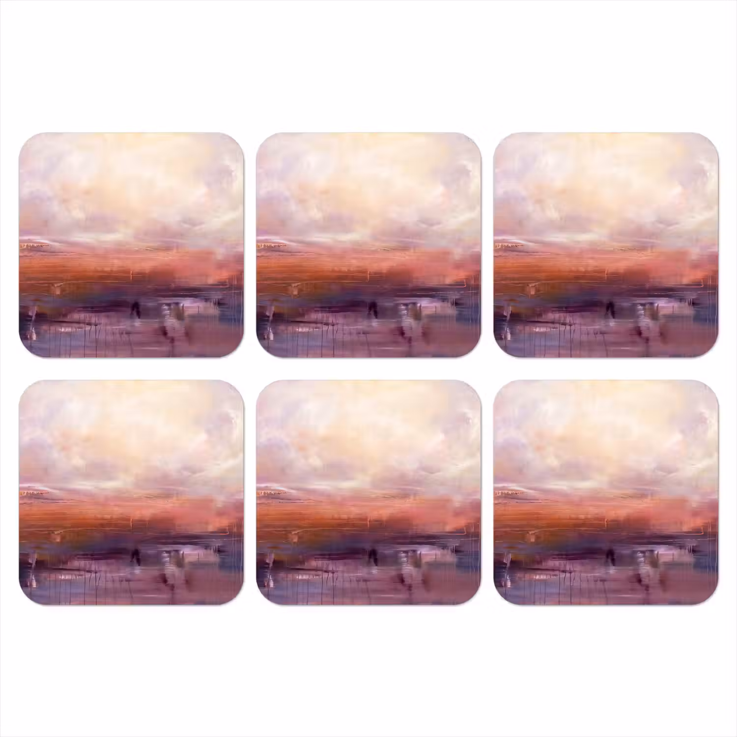 Abstract - Landschap - Modern - Paars - Oranje onderzetter kurk middel -3d