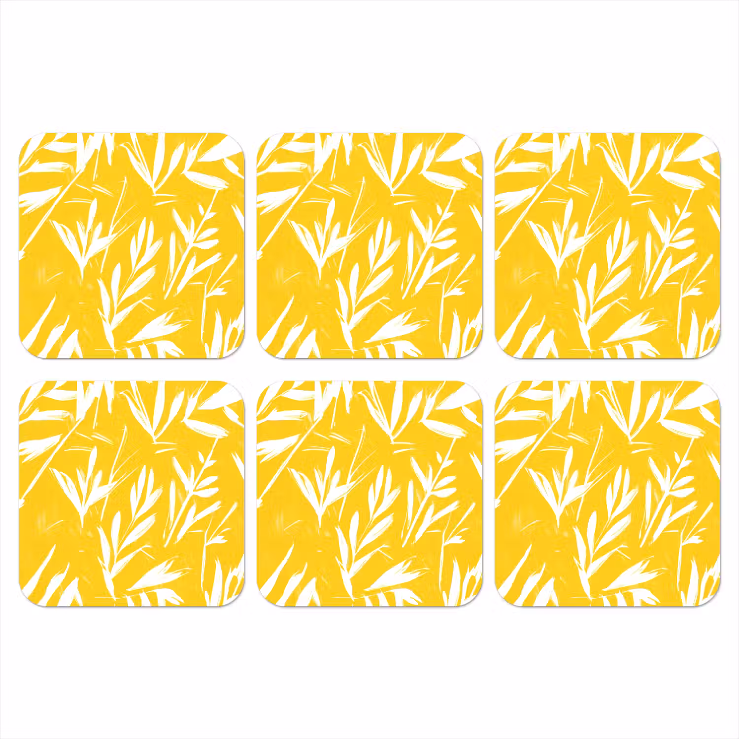 Abstract - Bladeren - Geel - Penseelstreken onderzetter kurk middel -3d