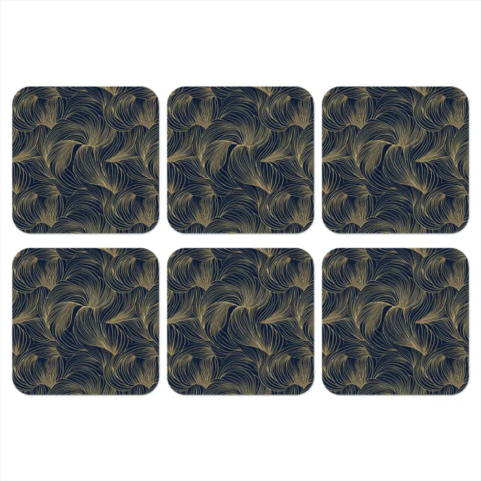 Abstract - Lijnen - Blauw - Goud onderzetter kurk middel 366 -3d