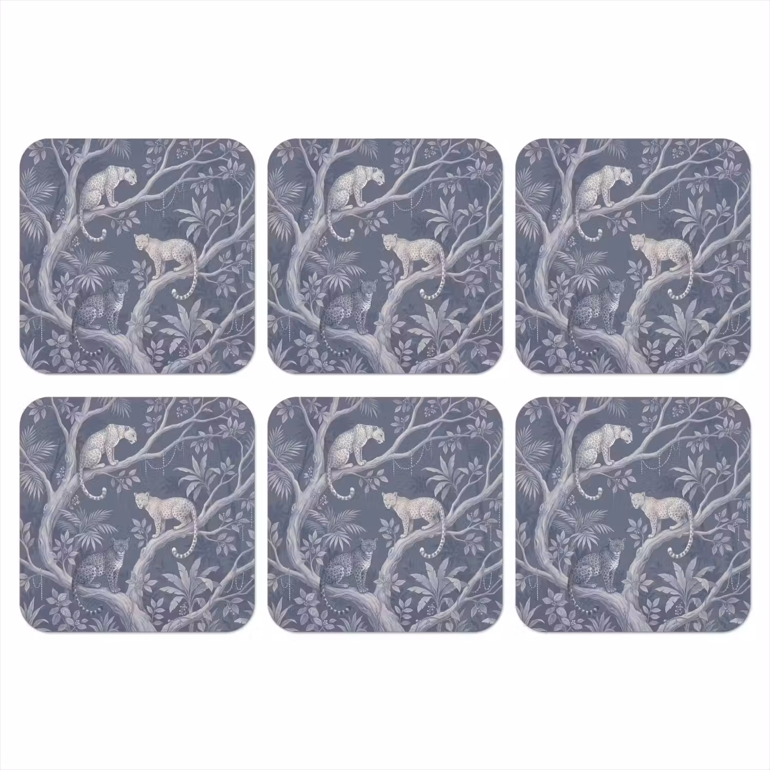 Dieren - Jungle - Illustratie - Bomen - Blauw onderzetter kurk middel -3d