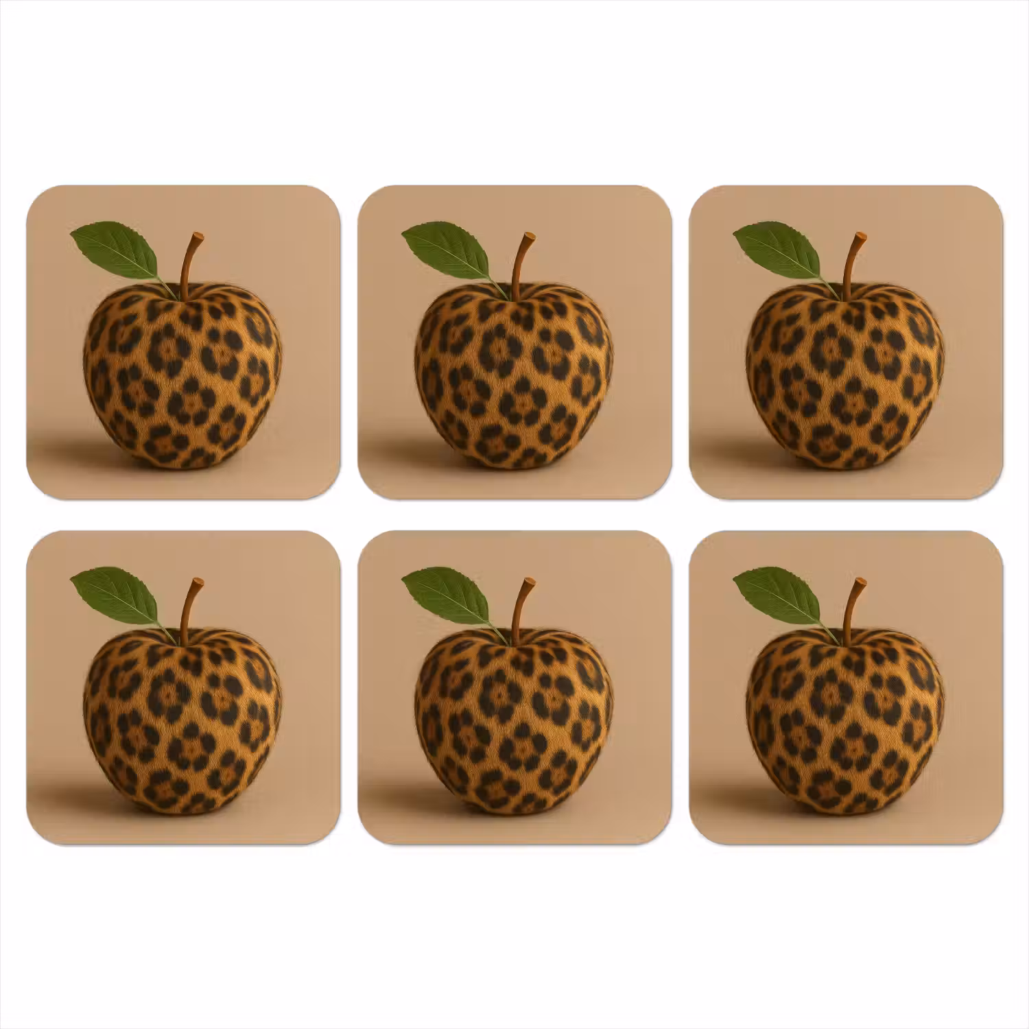 Appel - Panter - Blaadje - Groen onderzetter kurk middel -3d