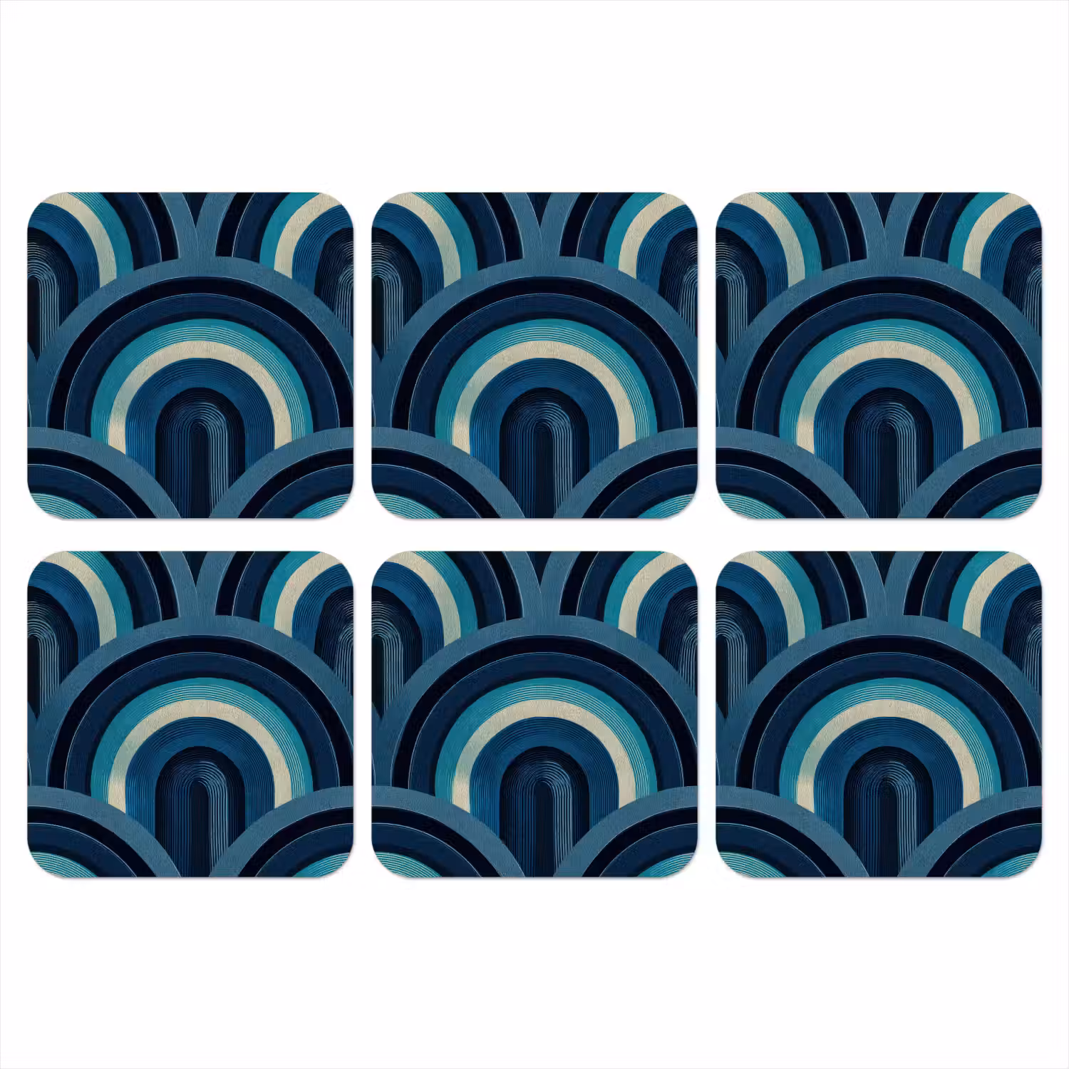 Bogen - Geometrisch - Patroon - Blauw - Retro onderzetter kurk middel 366 -3d