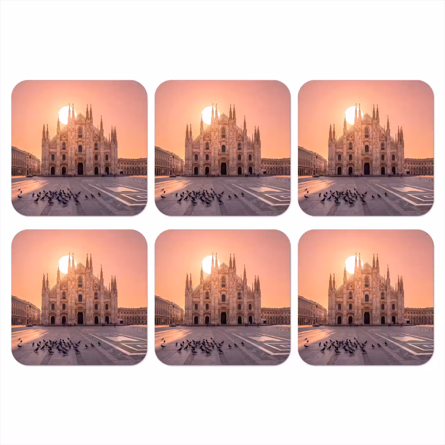 Architectuur - Milaan - Plein - Zonsopgang - Oranje onderzetter kurk middel -3d
