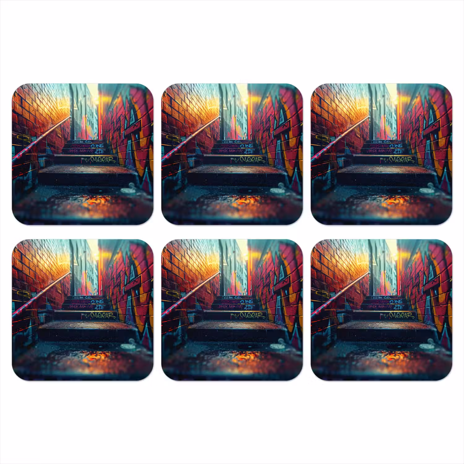 Architectuur - Neon - Trap - Graffiti onderzetter kurk middel -3d