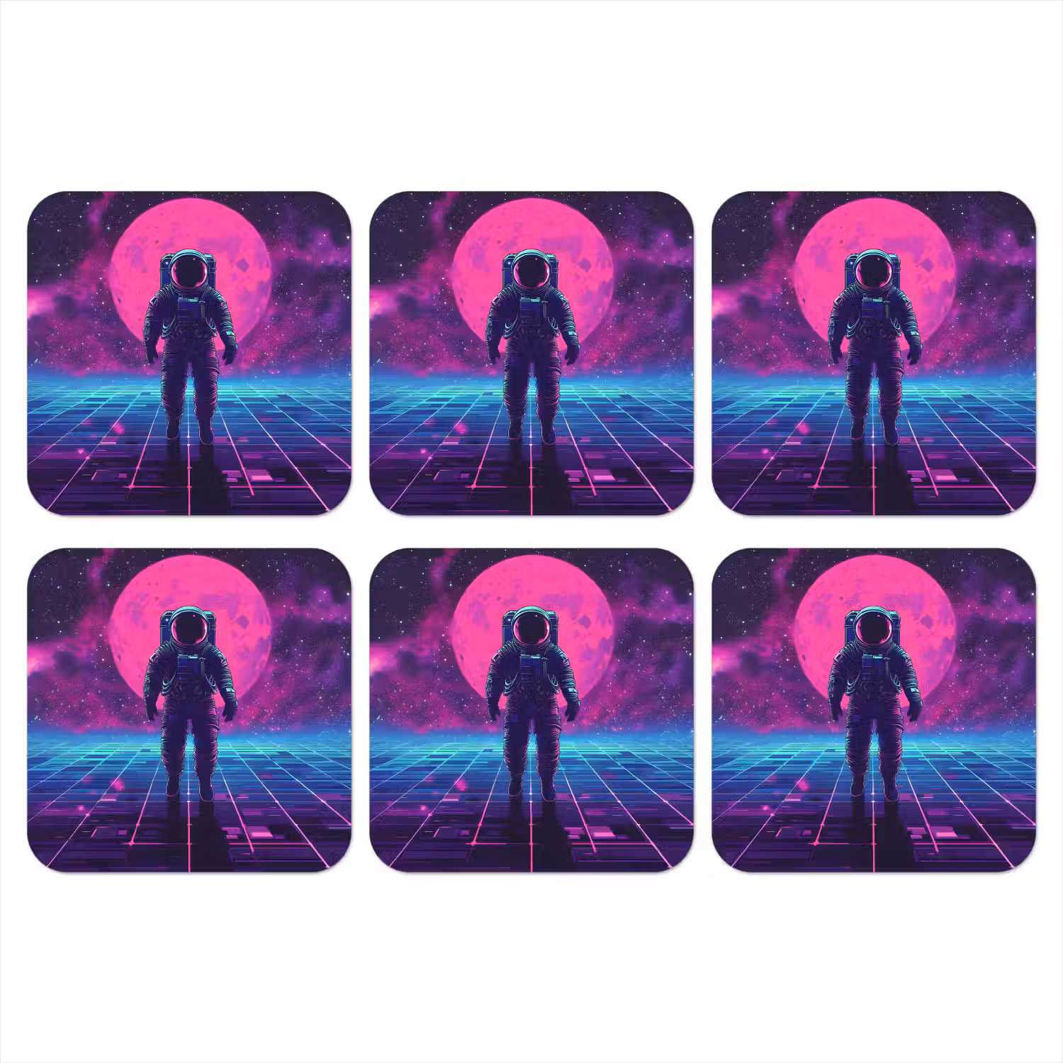 Astronaut - Maan - Roze - Sterrennevels onderzetter kurk middel -3d