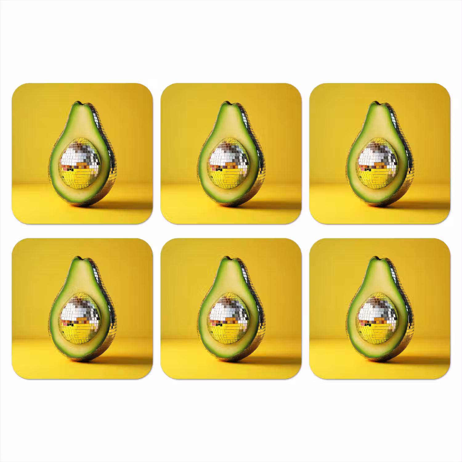 Avocado - Discobal - Geel - Glitter onderzetter kurk middel -3d