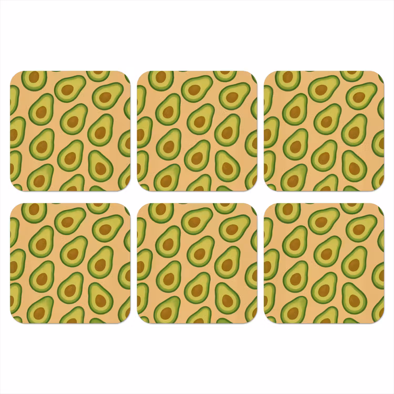 Avocado - Patroon - Groen - Pit onderzetter kurk middel -3d