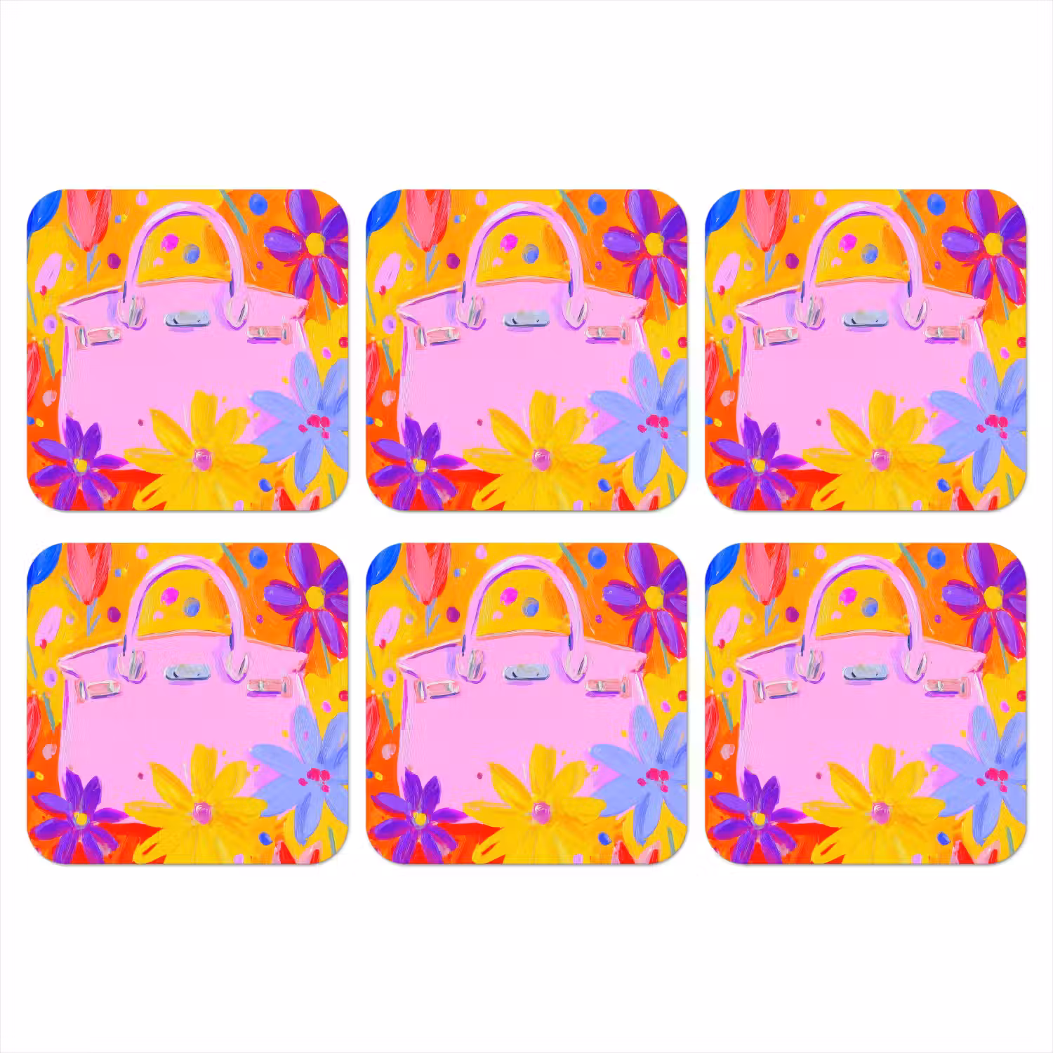 Tas - Roze - Bloemen onderzetter kurk middel -3d