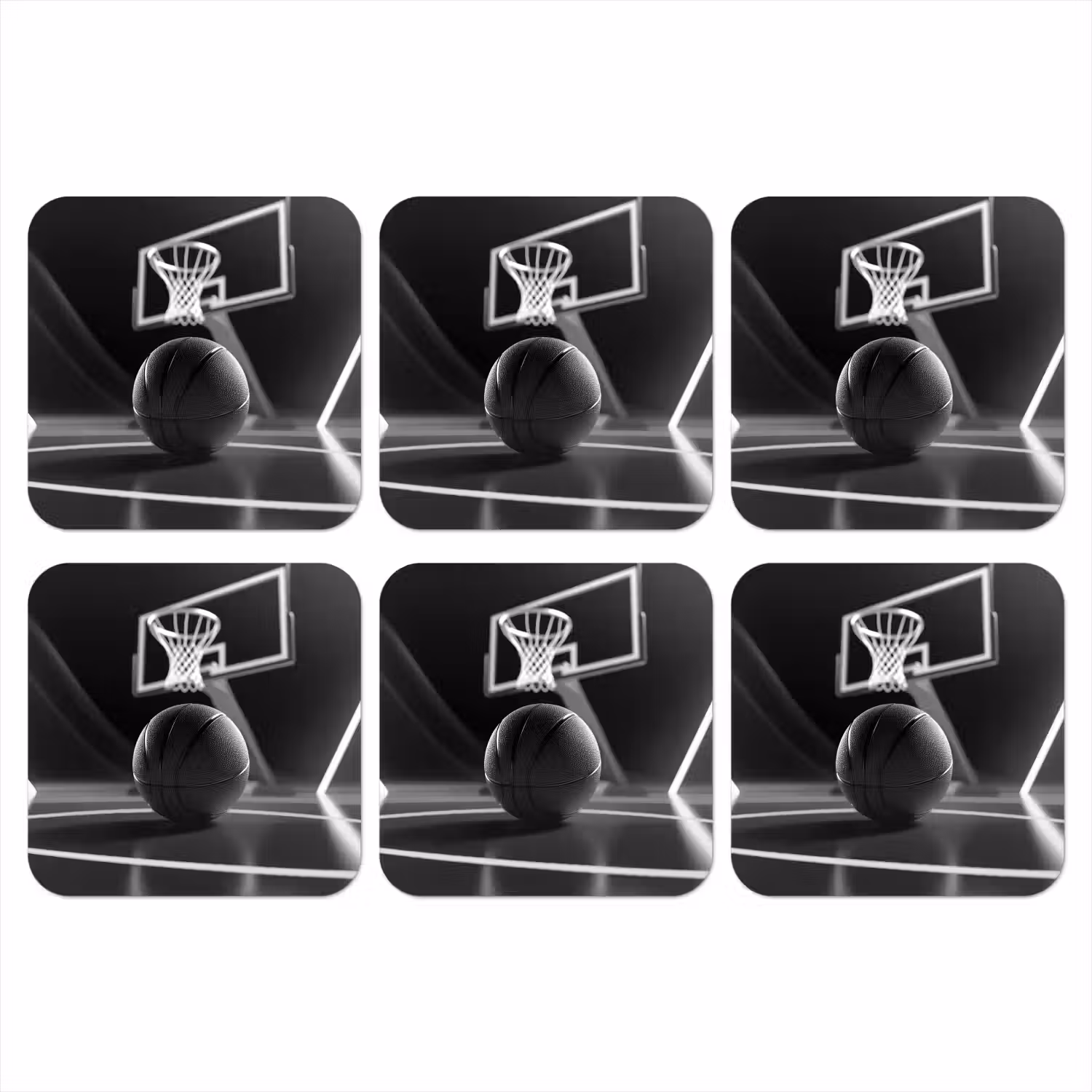 Basketbal - Basketbalveld - Lichtlijnen onderzetter kurk middel -3d