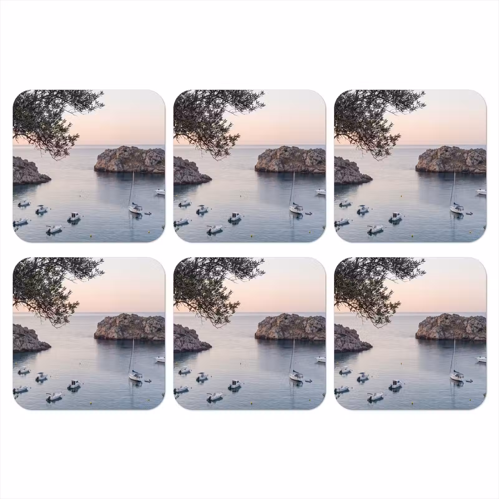 Coaster - Bay - boats - sunset - Baai - boten - zonsondergang onderzetter kurk middel