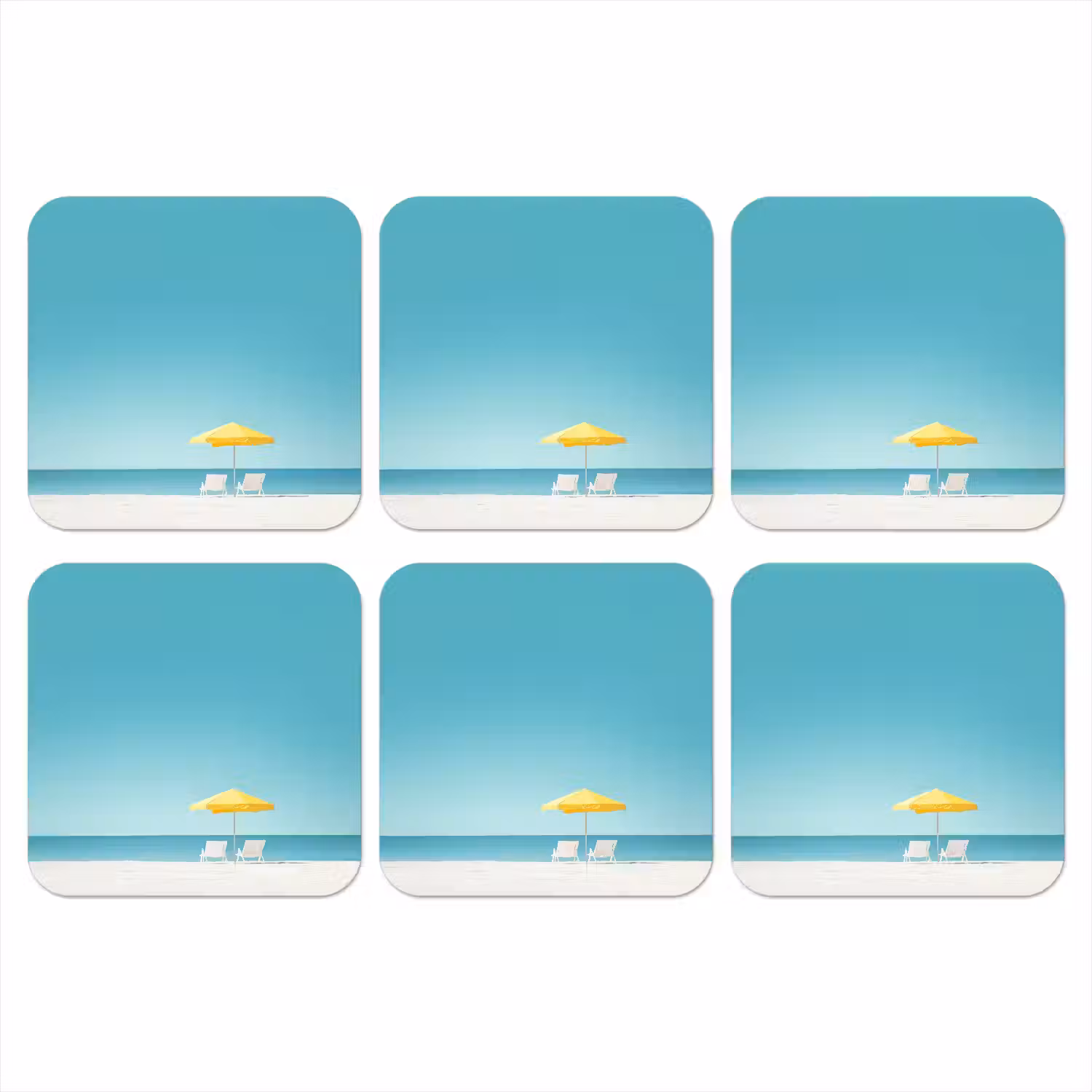 Strand - Blauwe lucht - Geel - Parasol onderzetter kurk middel -3d