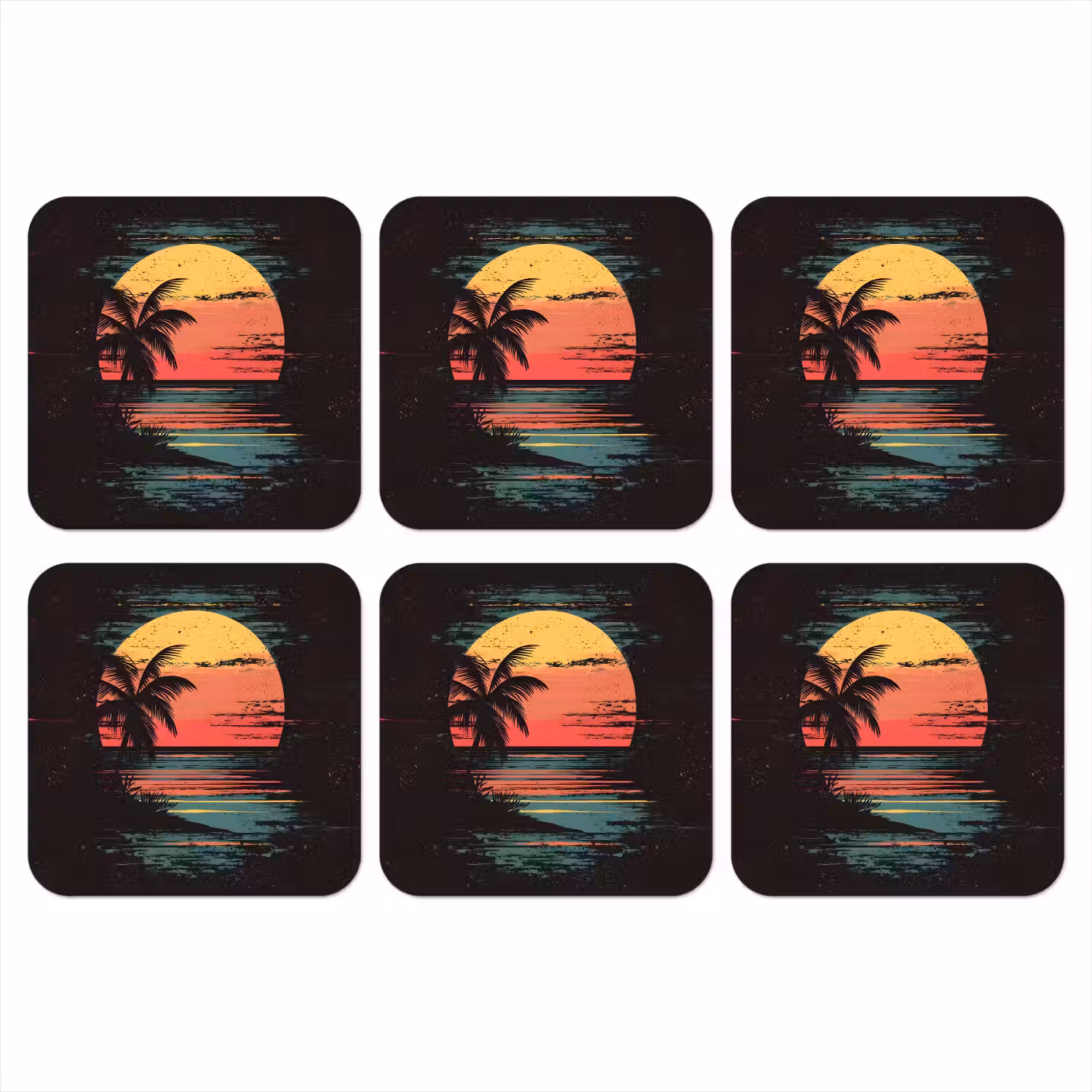 Strand - Minimalistisch - Zon - Oranje onderzetter kurk middel -3d