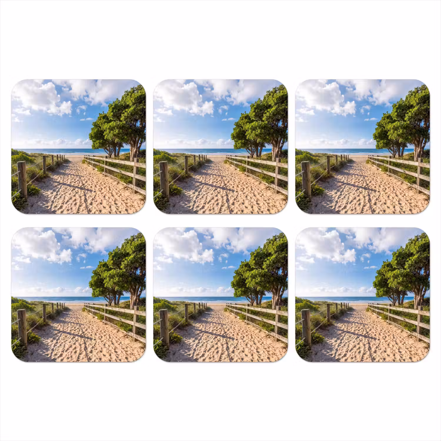 Strand - Zandpad - Oceaan - Natuur onderzetter kurk middel -3d