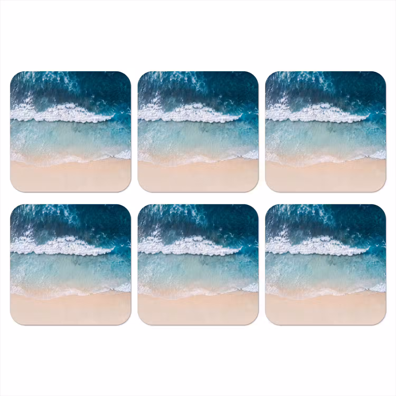 Strand - Zee - Golven - Natuur - Blauw onderzetter kurk middel -3d