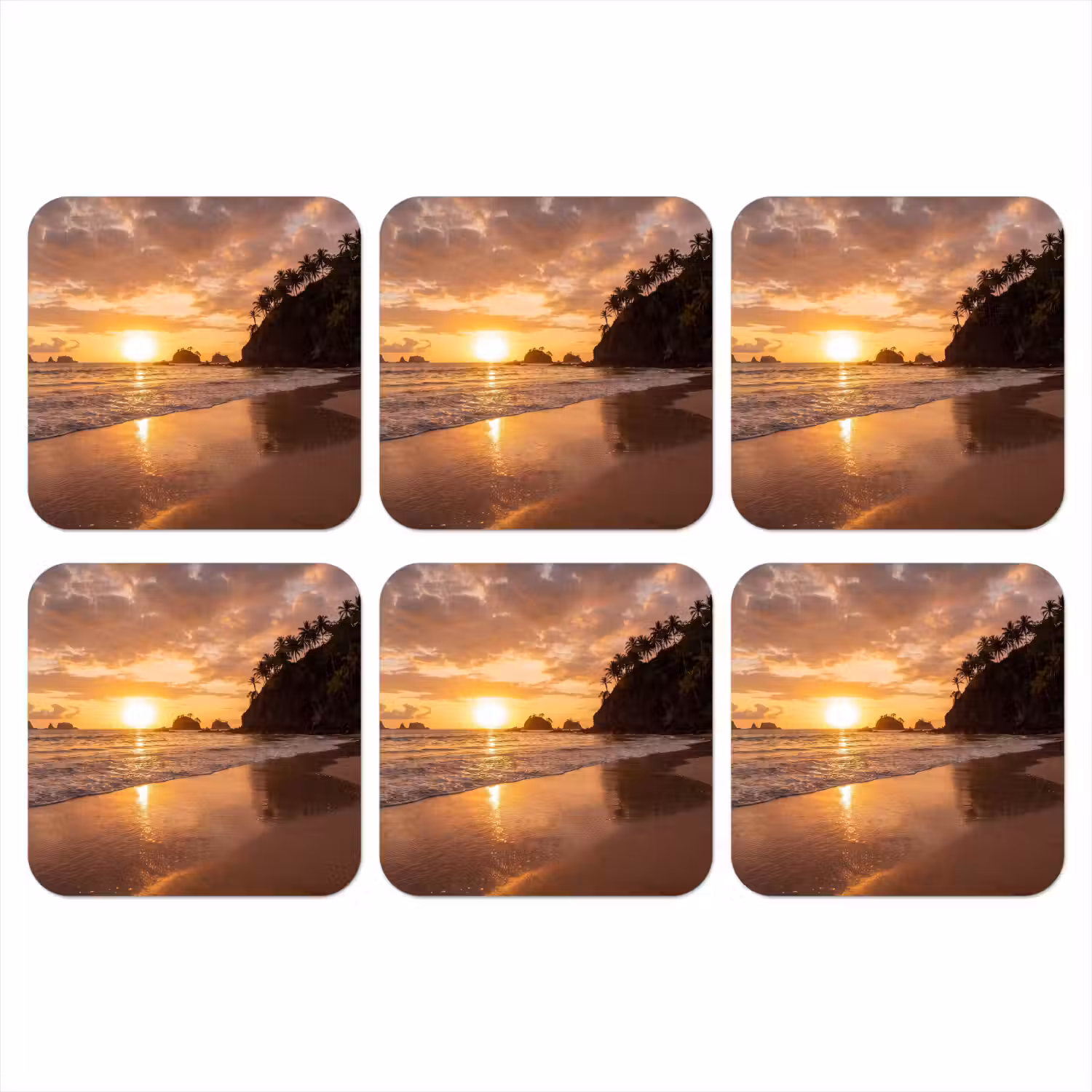Strand - Zonsondergang - Natuur - Tropisch - Oranje onderzetter kurk middel -3d