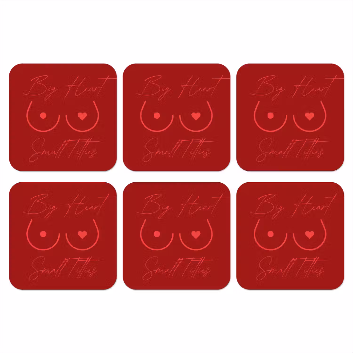 big heart small titties - Hart - Rood onderzetter kurk middel -3d