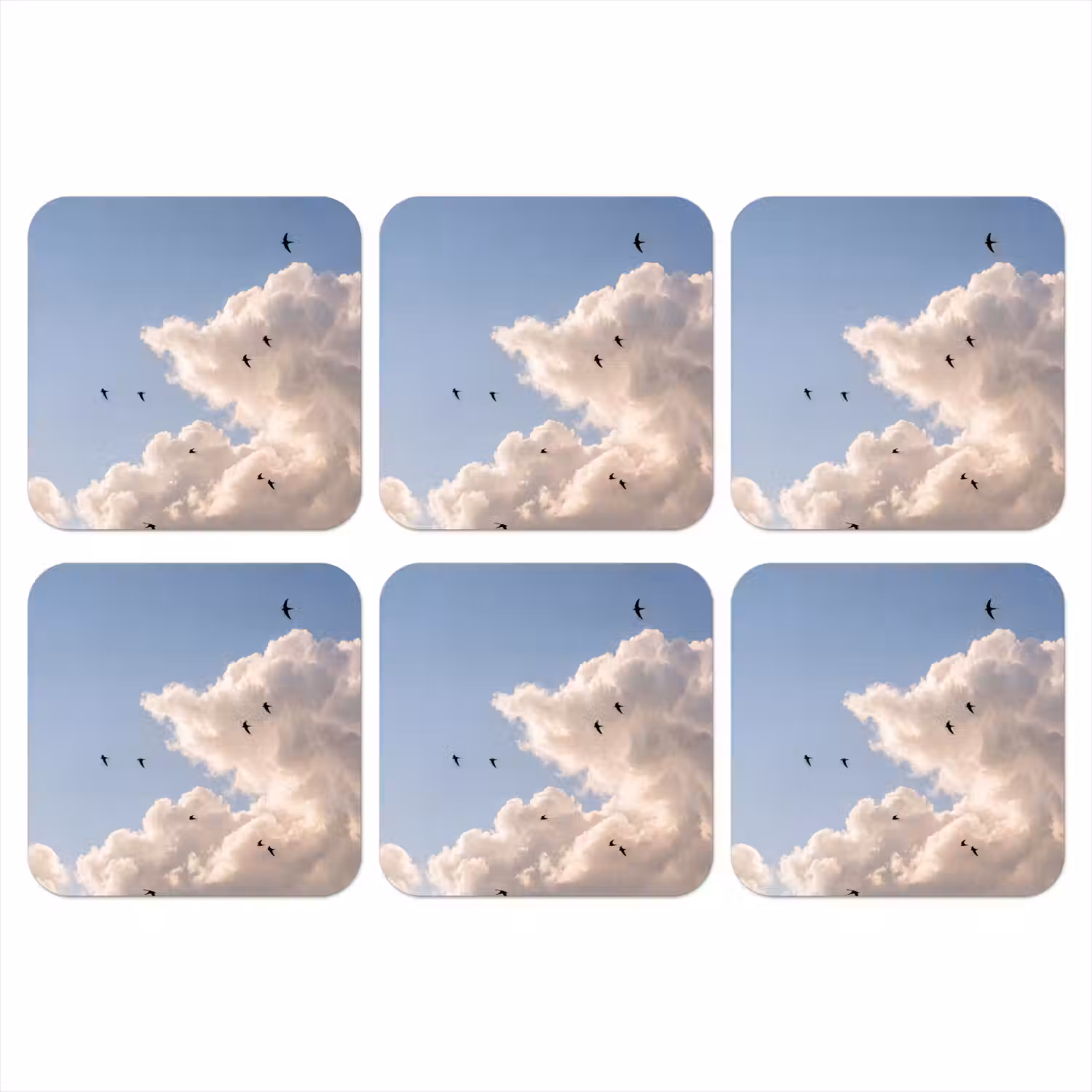 Vogel - Vlucht - Wolken - Natuur - Blauw onderzetter kurk middel -3d