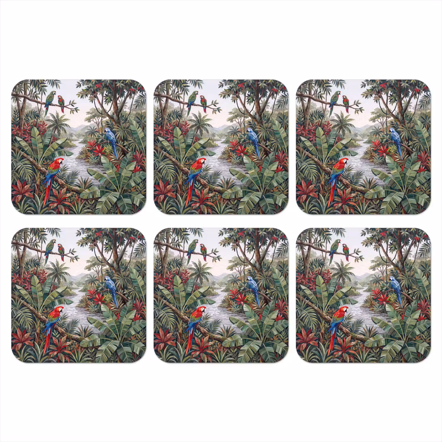 Vogel - Jungle - Natuur - Mozaïek - Groen onderzetter kurk middel -3d
