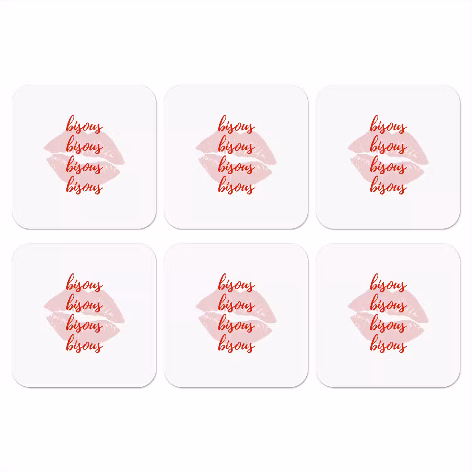 Bisous - Lip - Wit - Rood onderzetter kurk middel -3d