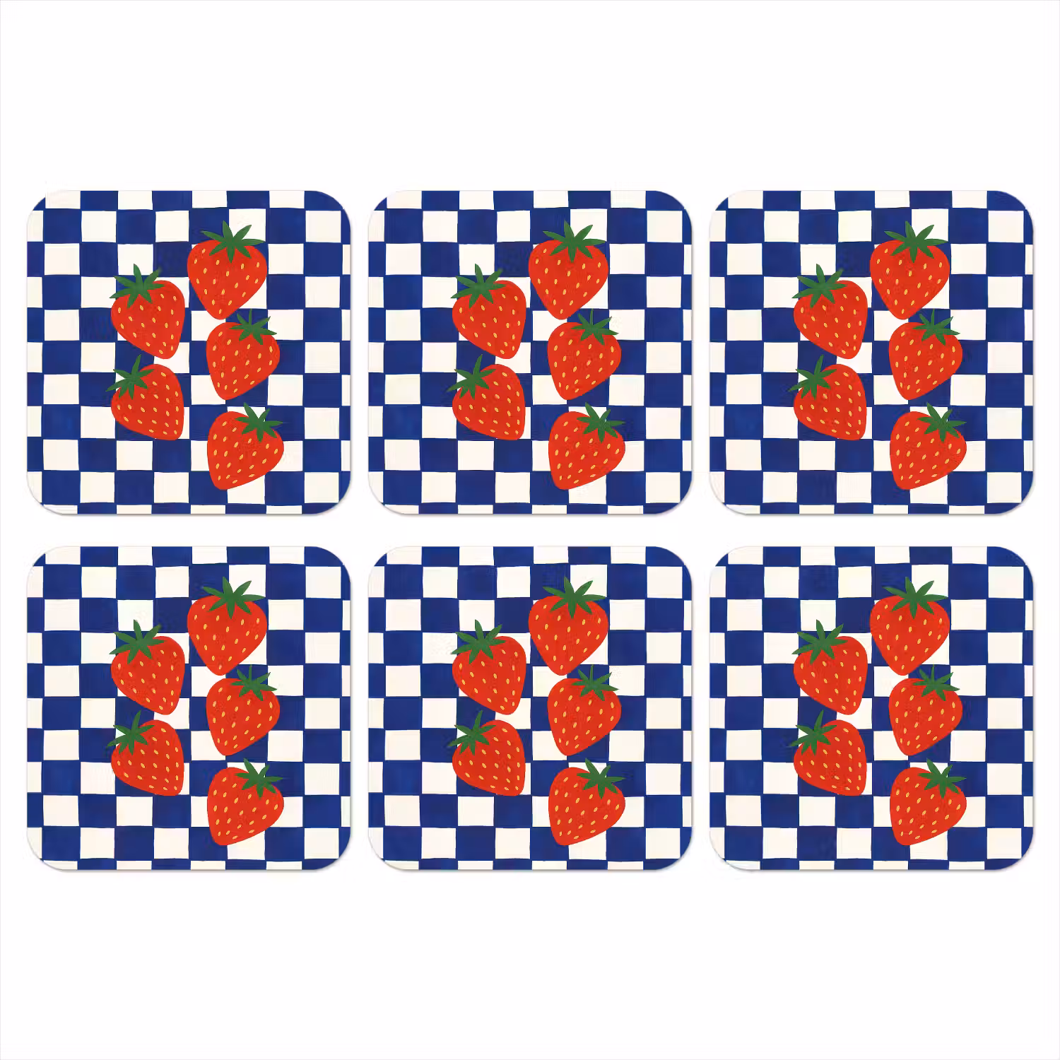 Geblokt - Blauw - Aardbeien onderzetter kurk middel -3d