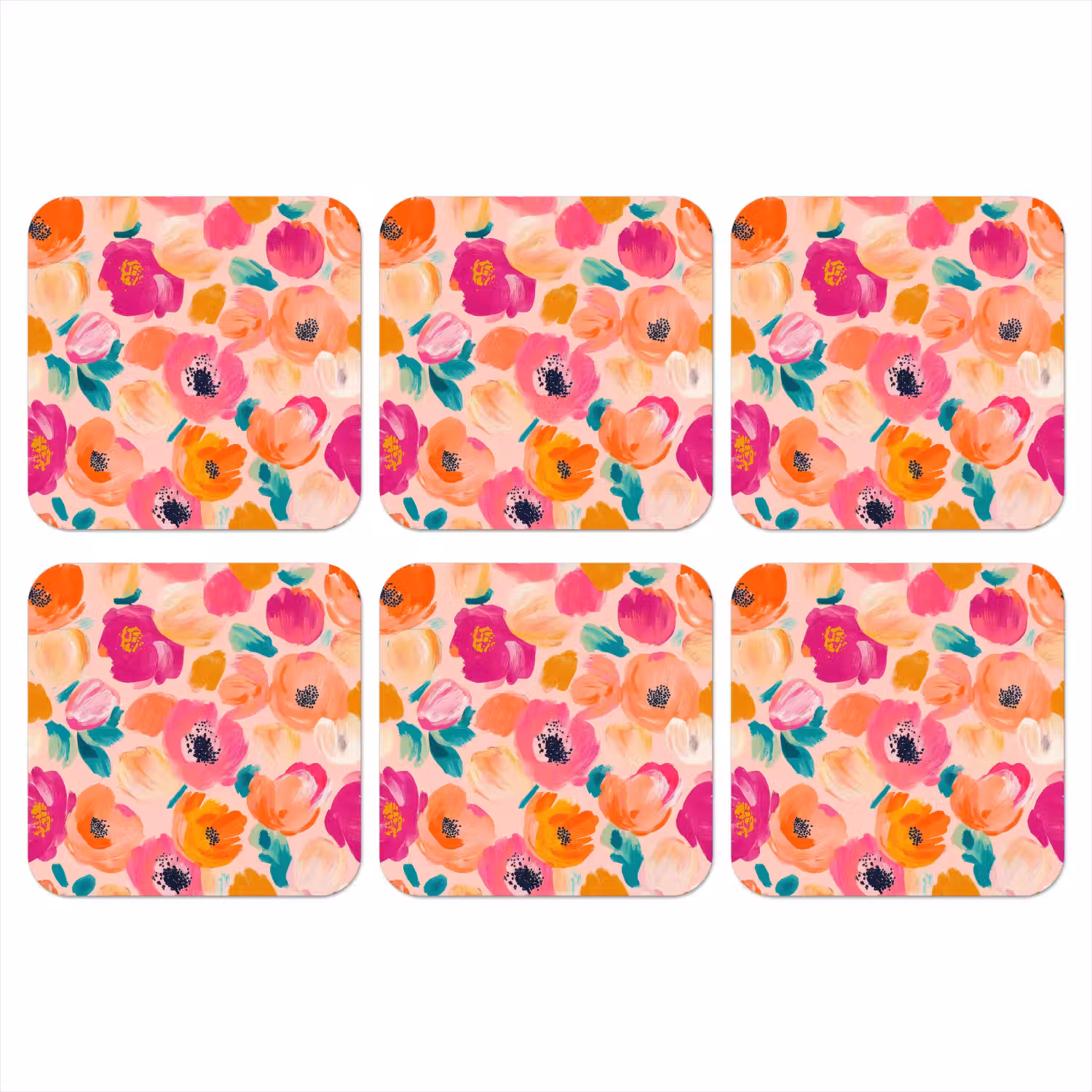 Bloesems - Vrolijk - Kleurrijk onderzetter kurk middel 366 -3d