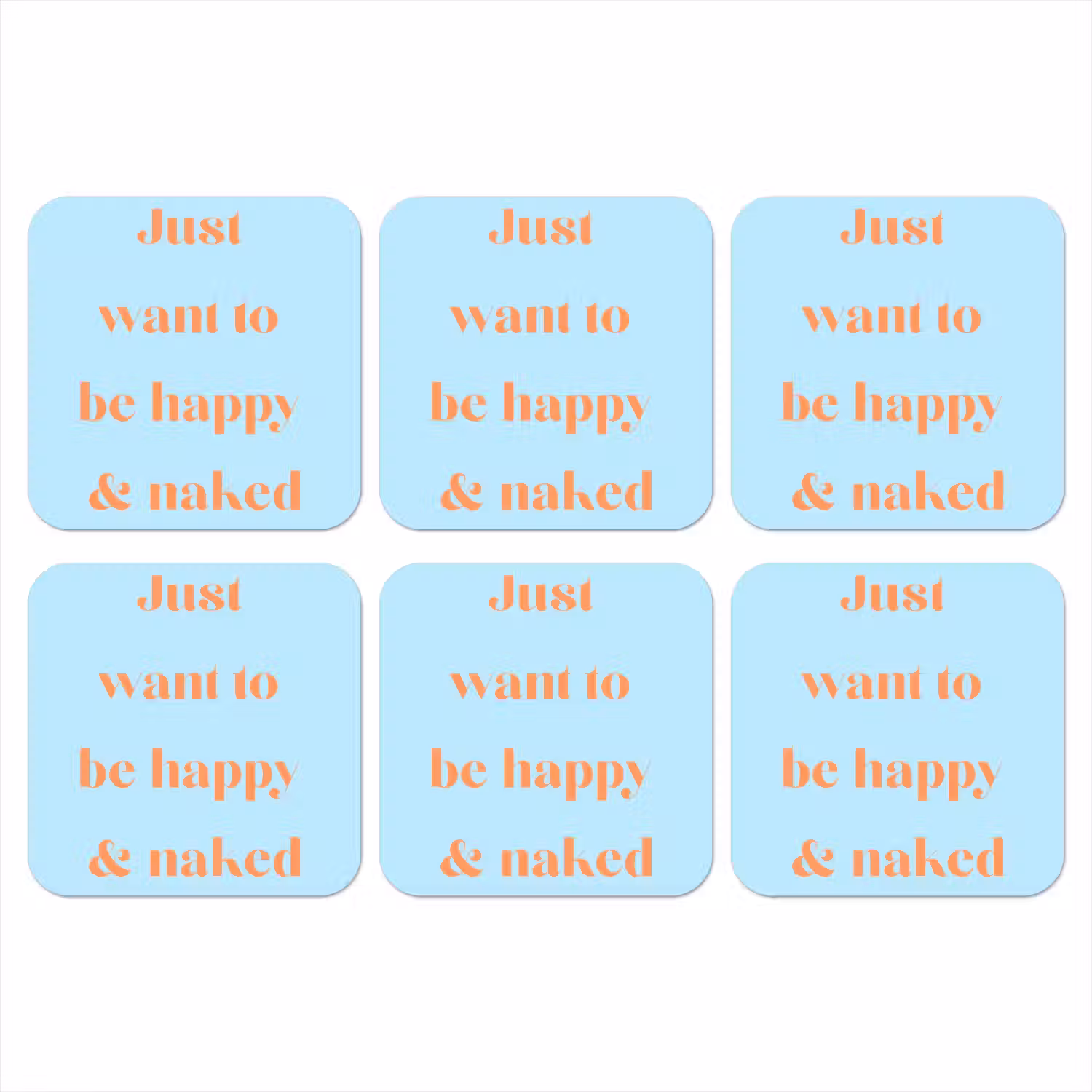 Blauw - Oranje - Just want to be happy & naked onderzetter kurk middel -3d