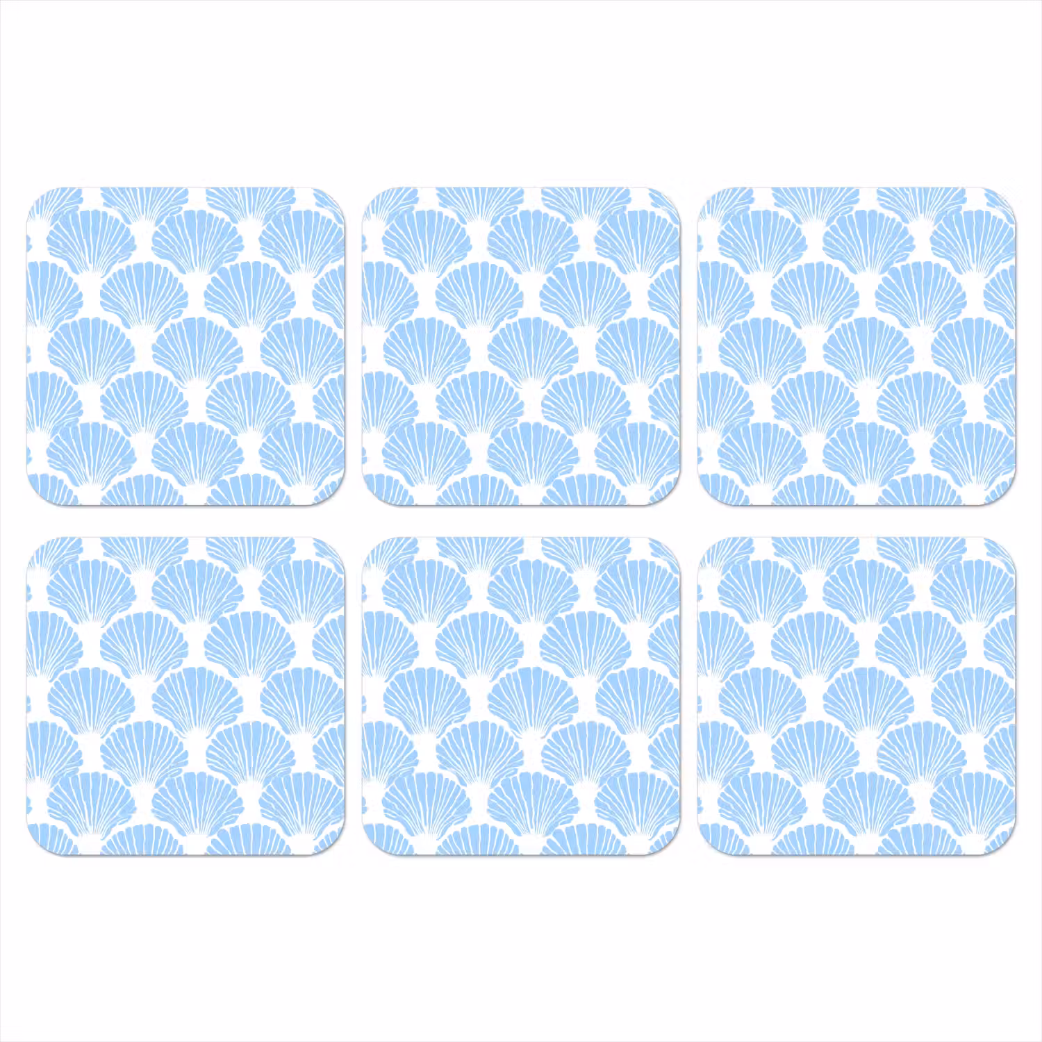 Blauw - Wit - Schelpen - Grafisch - Structuur onderzetter kurk middel 366 -3d