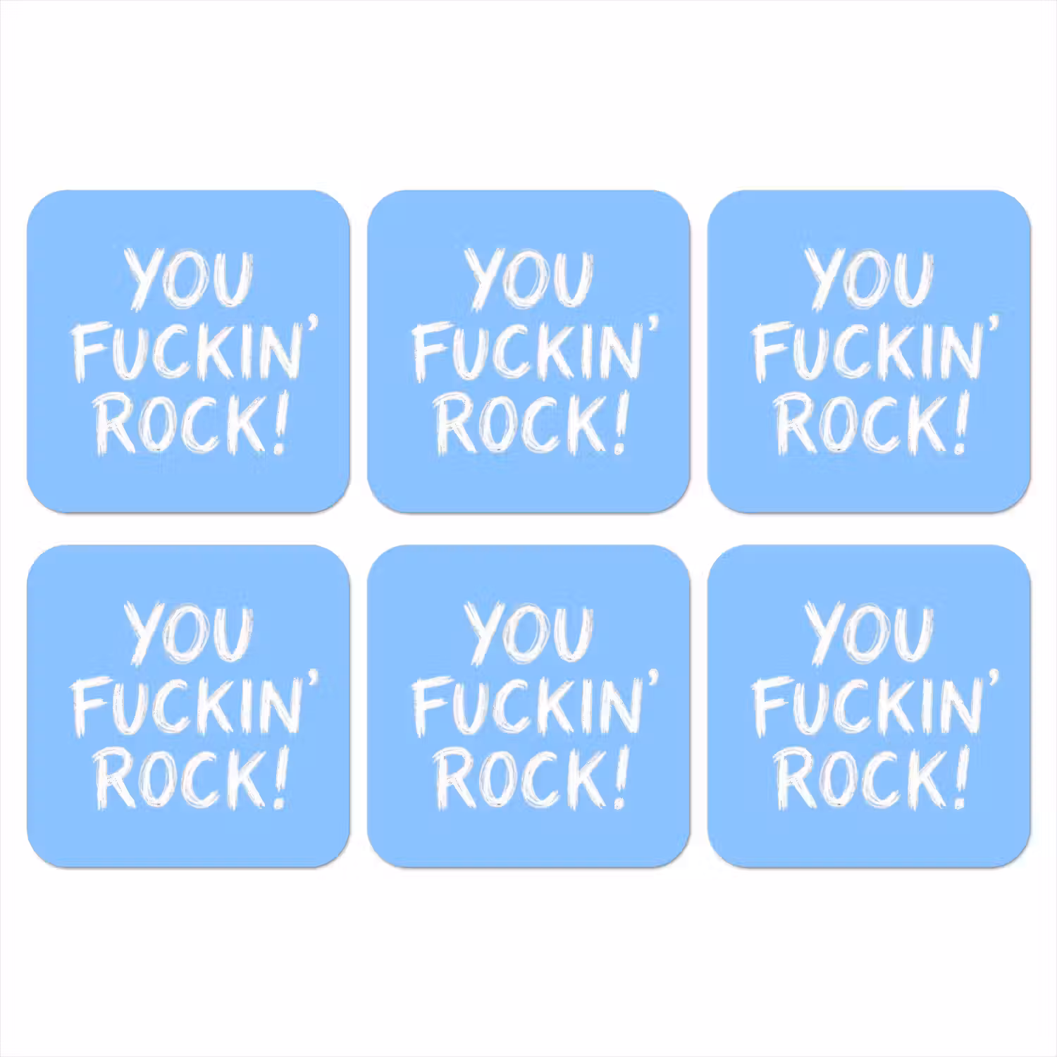 Blauw - Wit - You fuckin rock onderzetter kurk middel -3d