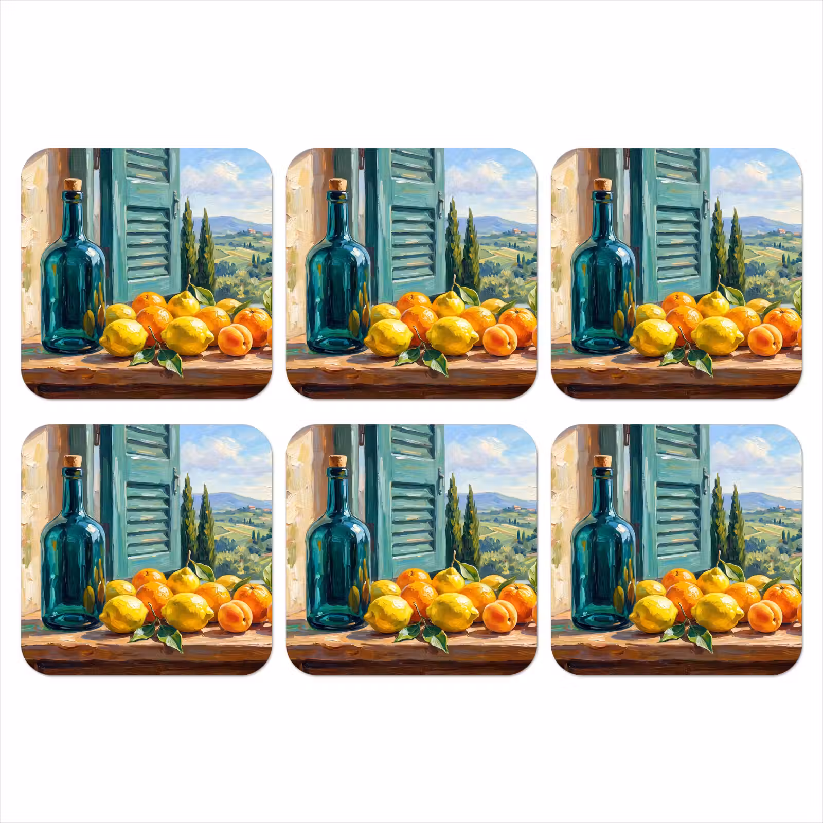 Coaster - Bottle - Fruit - Still Life - Fles - Fruit - Stilleven onderzetter kurk middel