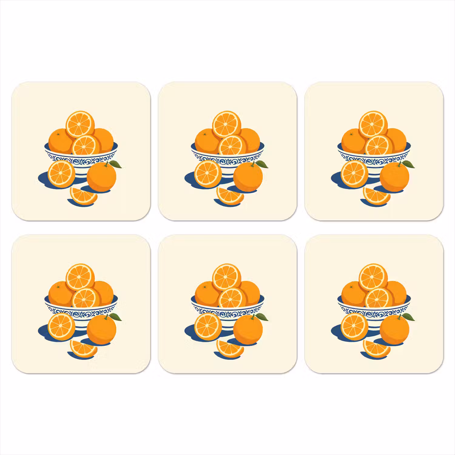 Schaal - Minimalistisch - Oranje - Sinaasappels onderzetter kurk middel -3d
