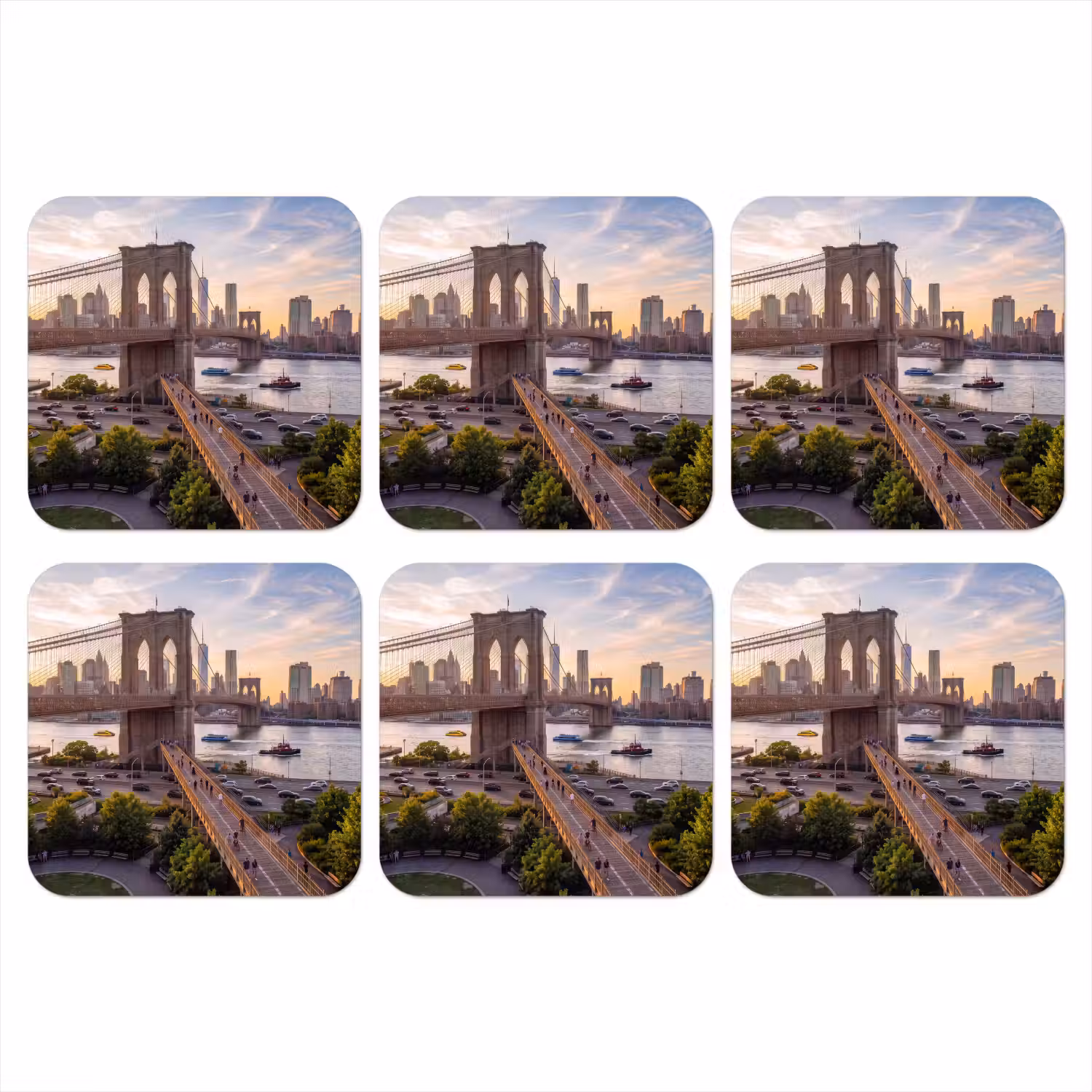 Brug - Rivier - Stad - Zonsondergang - Architectuur onderzetter kurk middel -3d