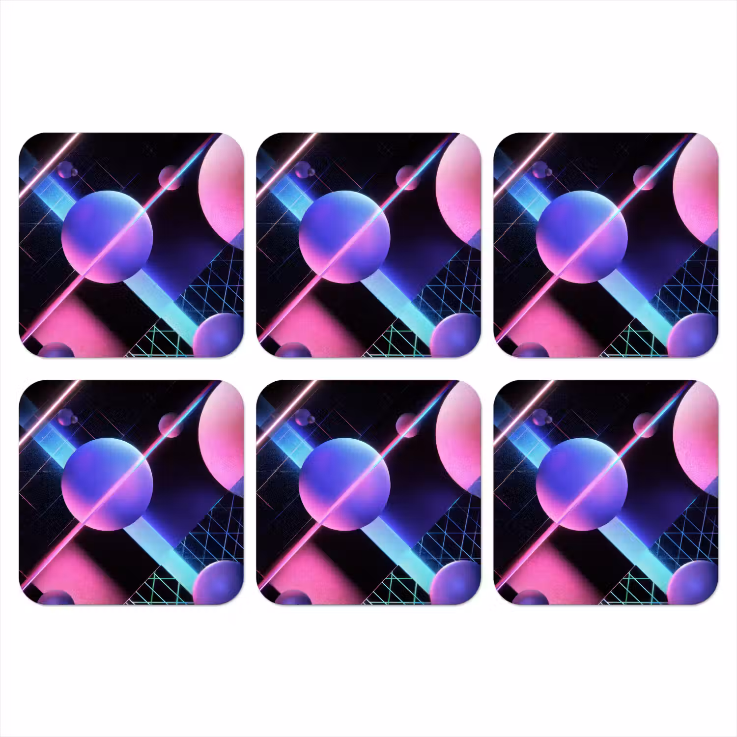 Bollen - Neon - Lijnen - Roze onderzetter kurk middel -3d