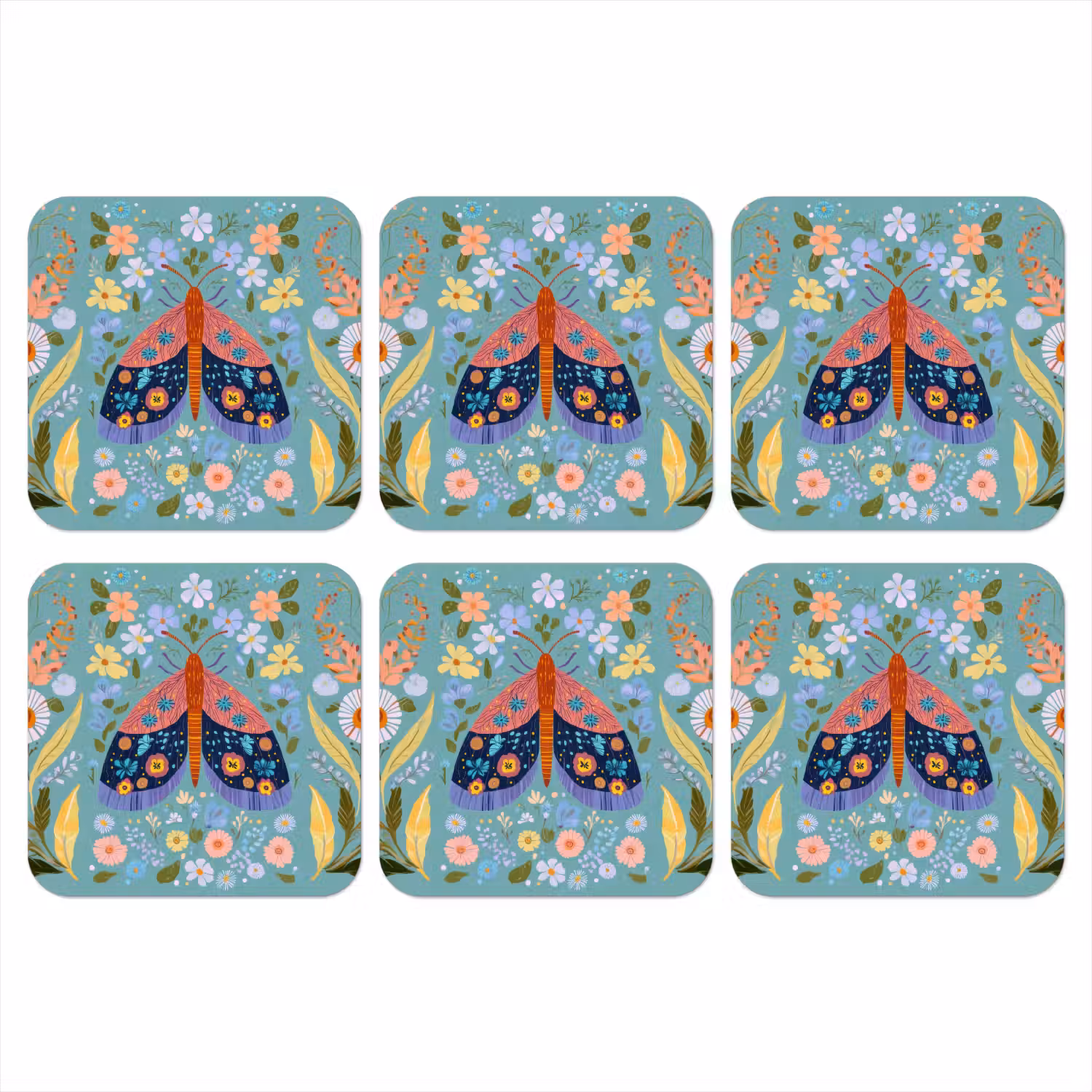 Vlinder - Sierlijk - Bloemen - Bladeren onderzetter kurk middel -3d