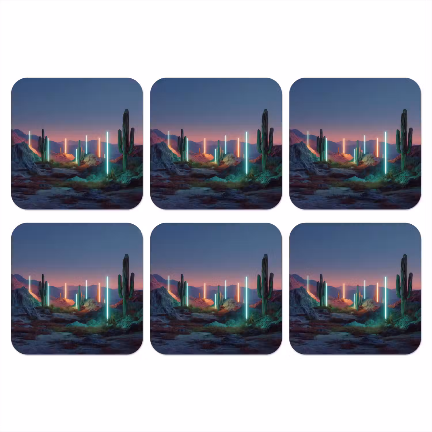 Cactus - Lichtzuilen - Zonsondergang onderzetter kurk middel -3d