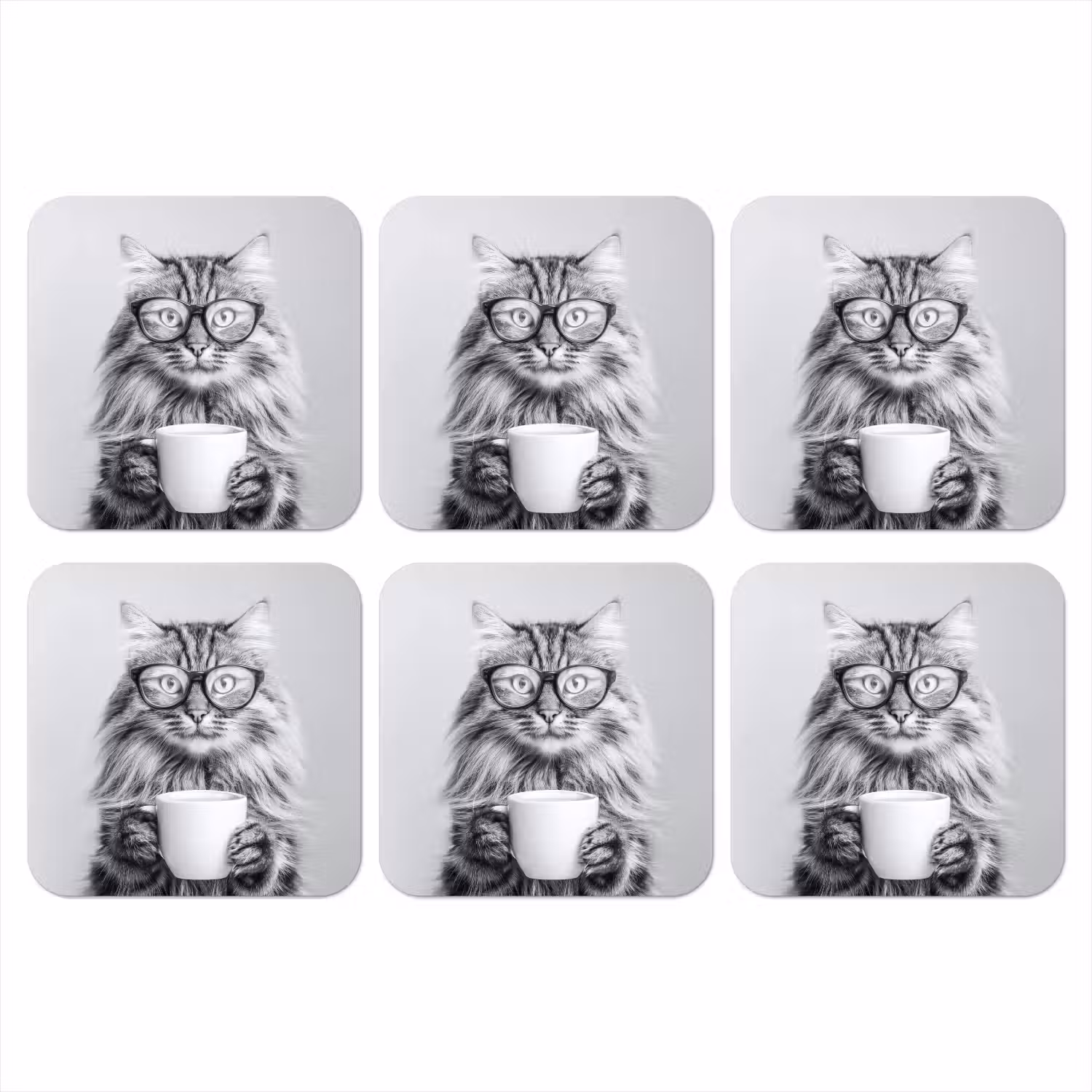 Kat - Bril - Mok - Pluizig onderzetter kurk middel -3d