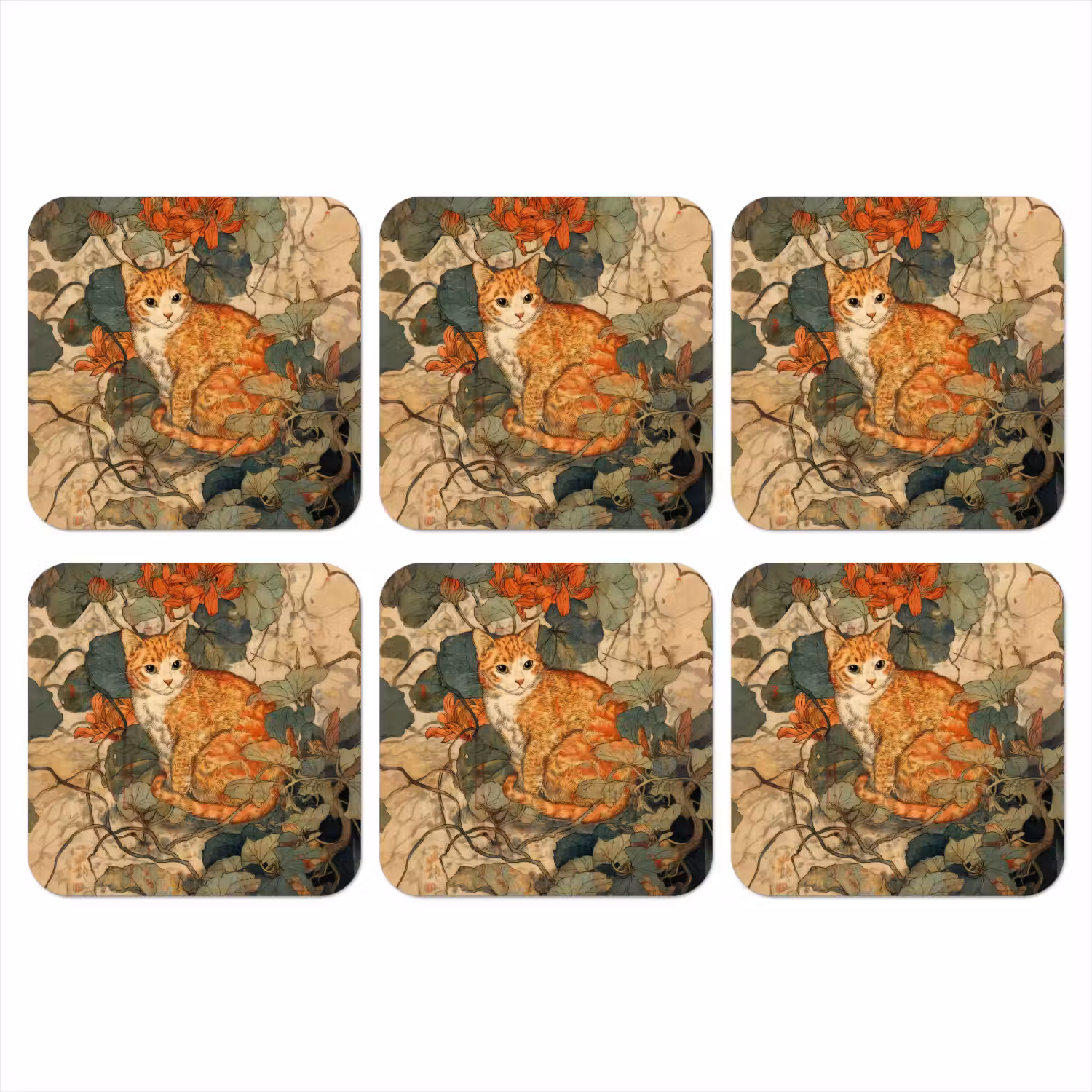 Kat - Sierlijk - Bloemen onderzetter kurk middel -3d