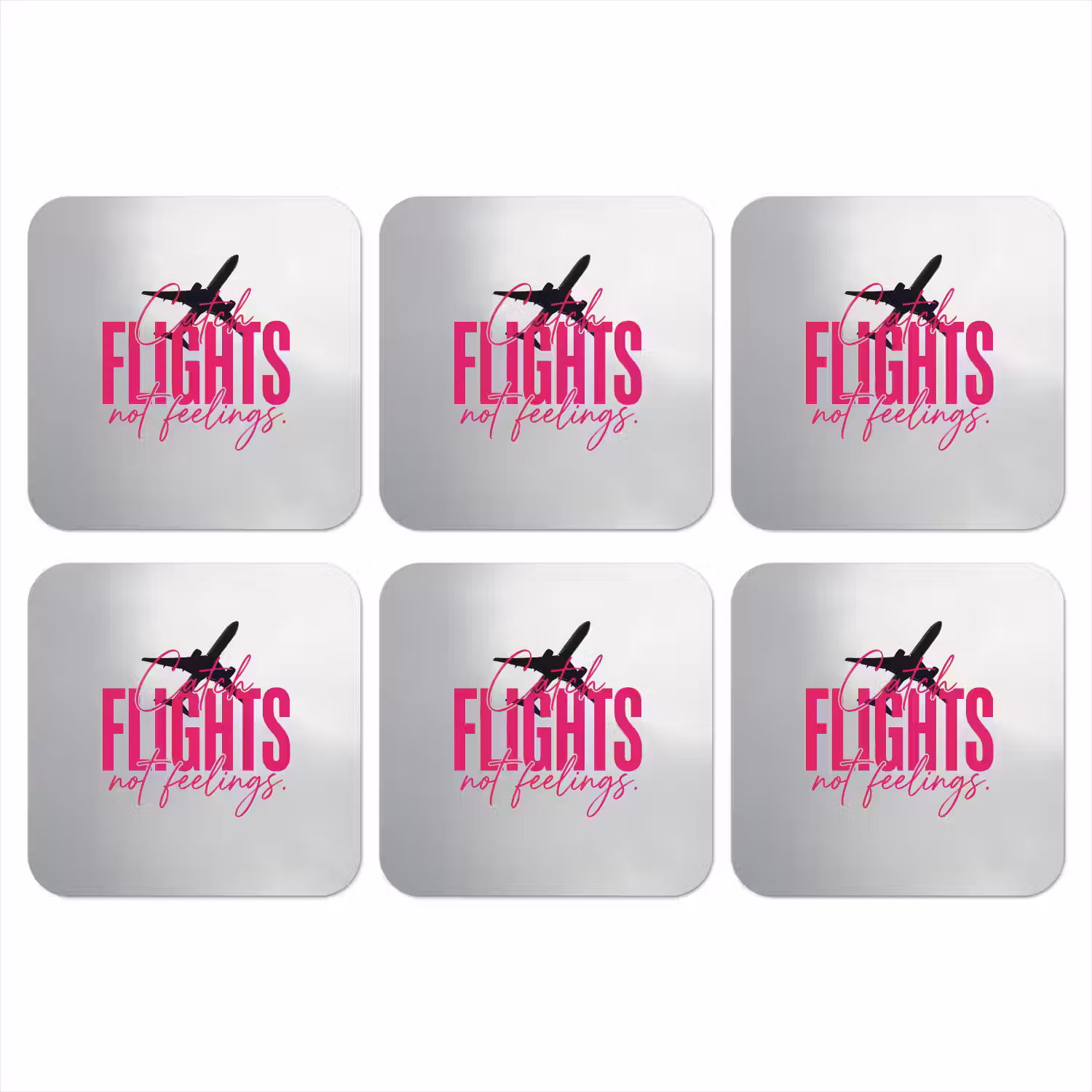 Catch flights not feelings - Vliegtuig - Roze onderzetter kurk middel -3d