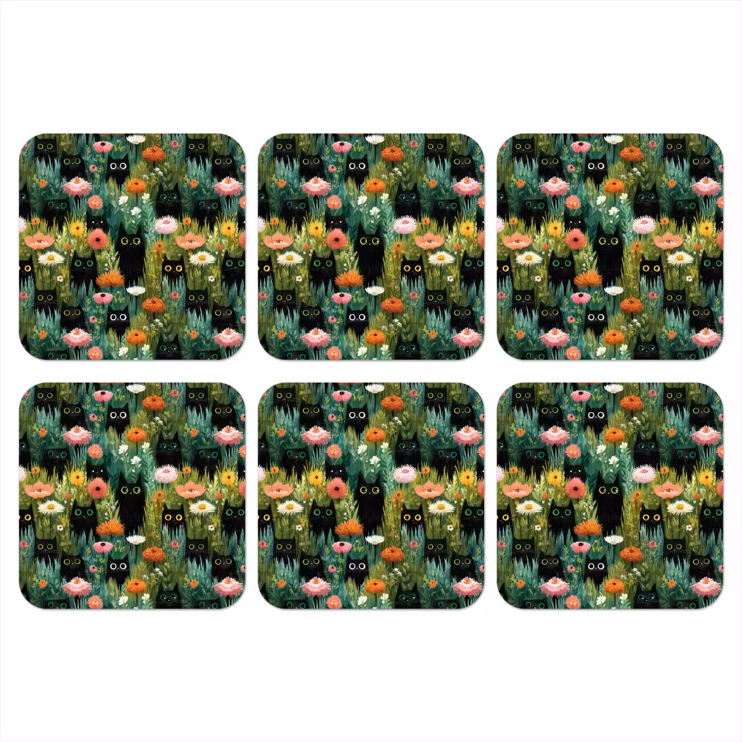 Katten - Bloemen - Kleurrijk onderzetter kurk middel 366 -3d